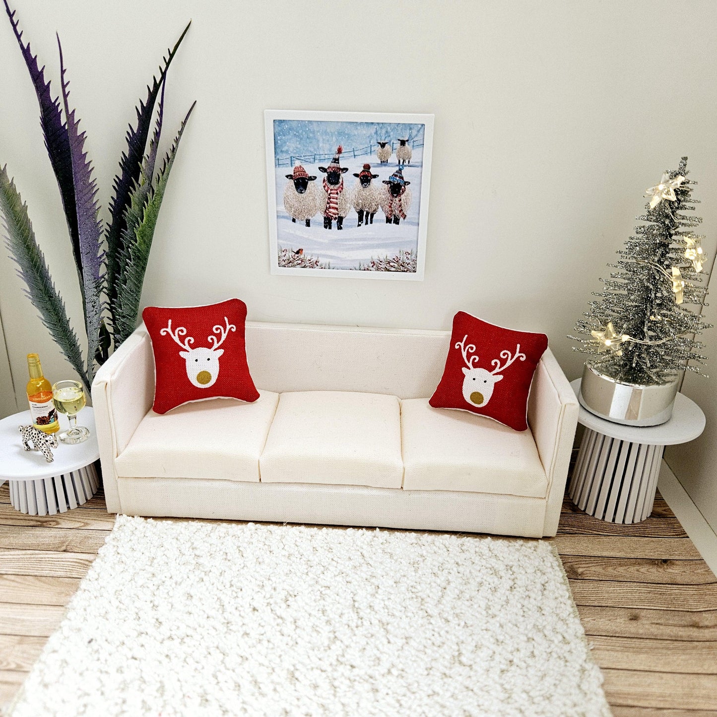 Dolls House Modern Framed Wall Art, Christmas Sheep print, 12th scale, miniature wall picture for any room