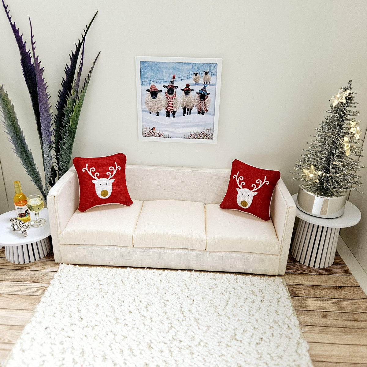 Dolls House Modern Framed Wall Art, Christmas Sheep print, 12th scale, miniature wall picture for any room