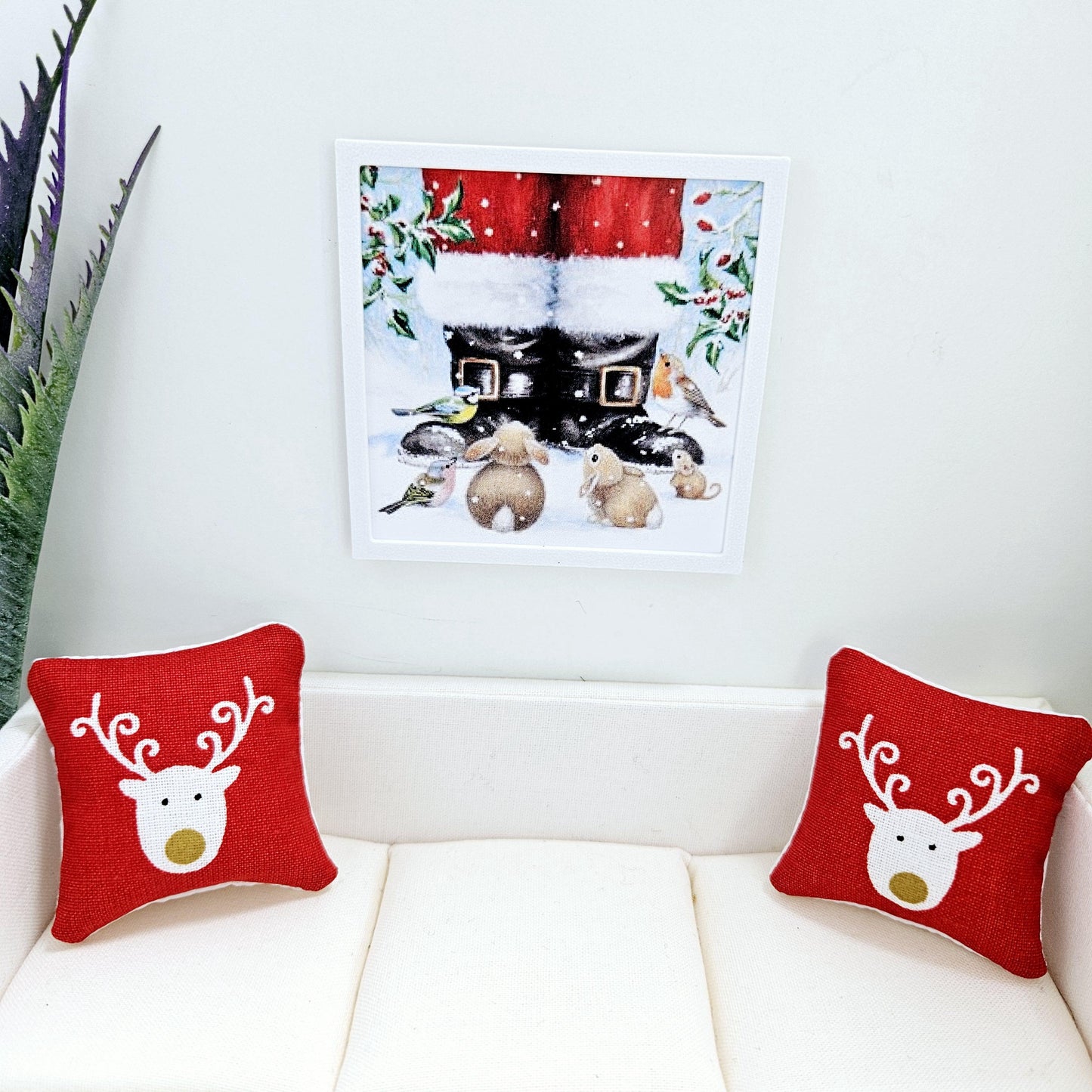Dolls House Modern Framed Wall Art, Santa's Boots & Friends Print, 12th scale, Miniature Wall Picture For Any Room
