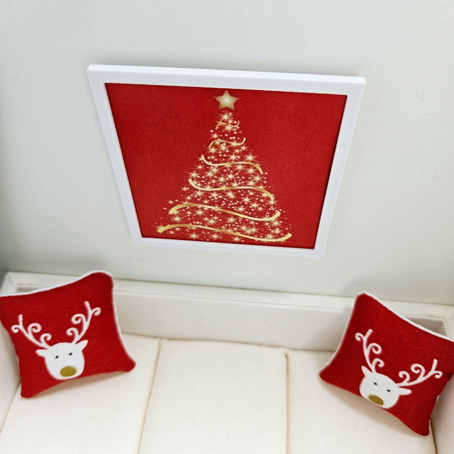 Dolls House Modern Framed Wall Art, Red Christmas Tree print, 12th scale, miniature wall picture for any room