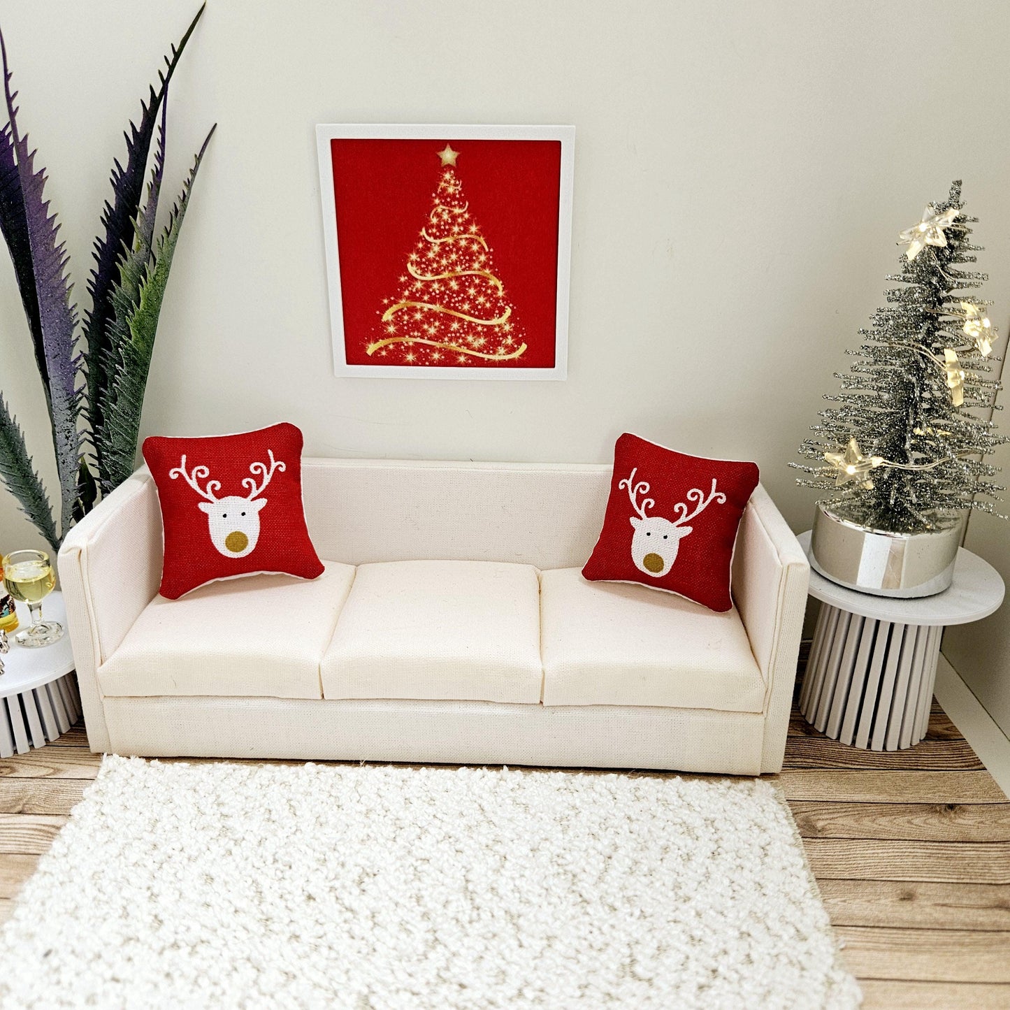 Dolls House Modern Framed Wall Art, Red Christmas Tree print, 12th scale, miniature wall picture for any room