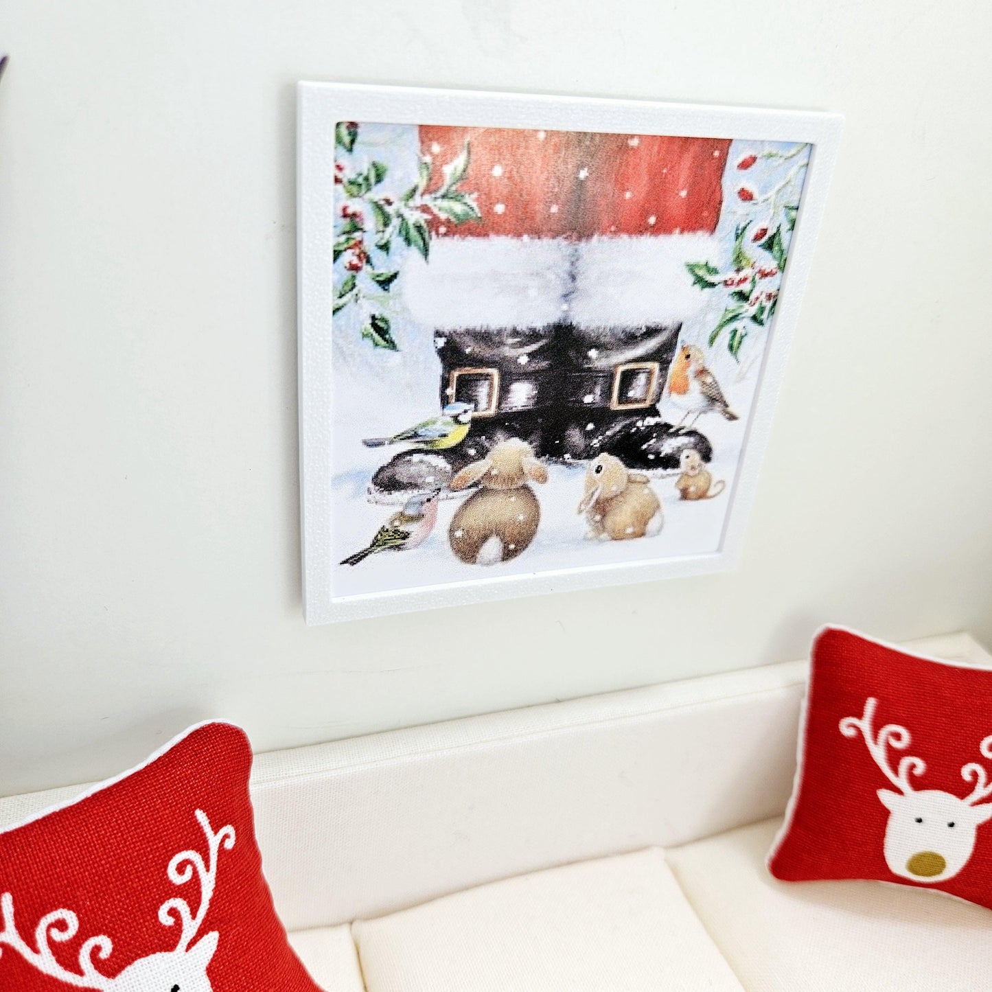 Dolls House Modern Framed Wall Art, Santa's Boots & Friends Print, 12th scale, Miniature Wall Picture For Any Room
