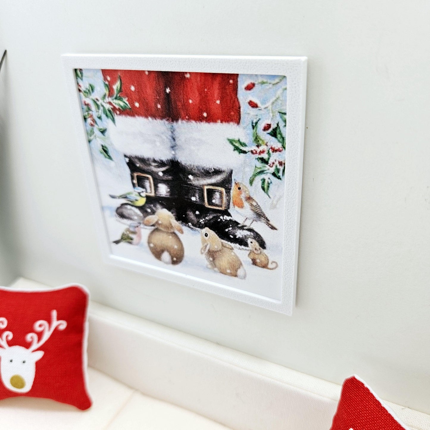 Dolls House Modern Framed Wall Art, Santa's Boots & Friends Print, 12th scale, Miniature Wall Picture For Any Room