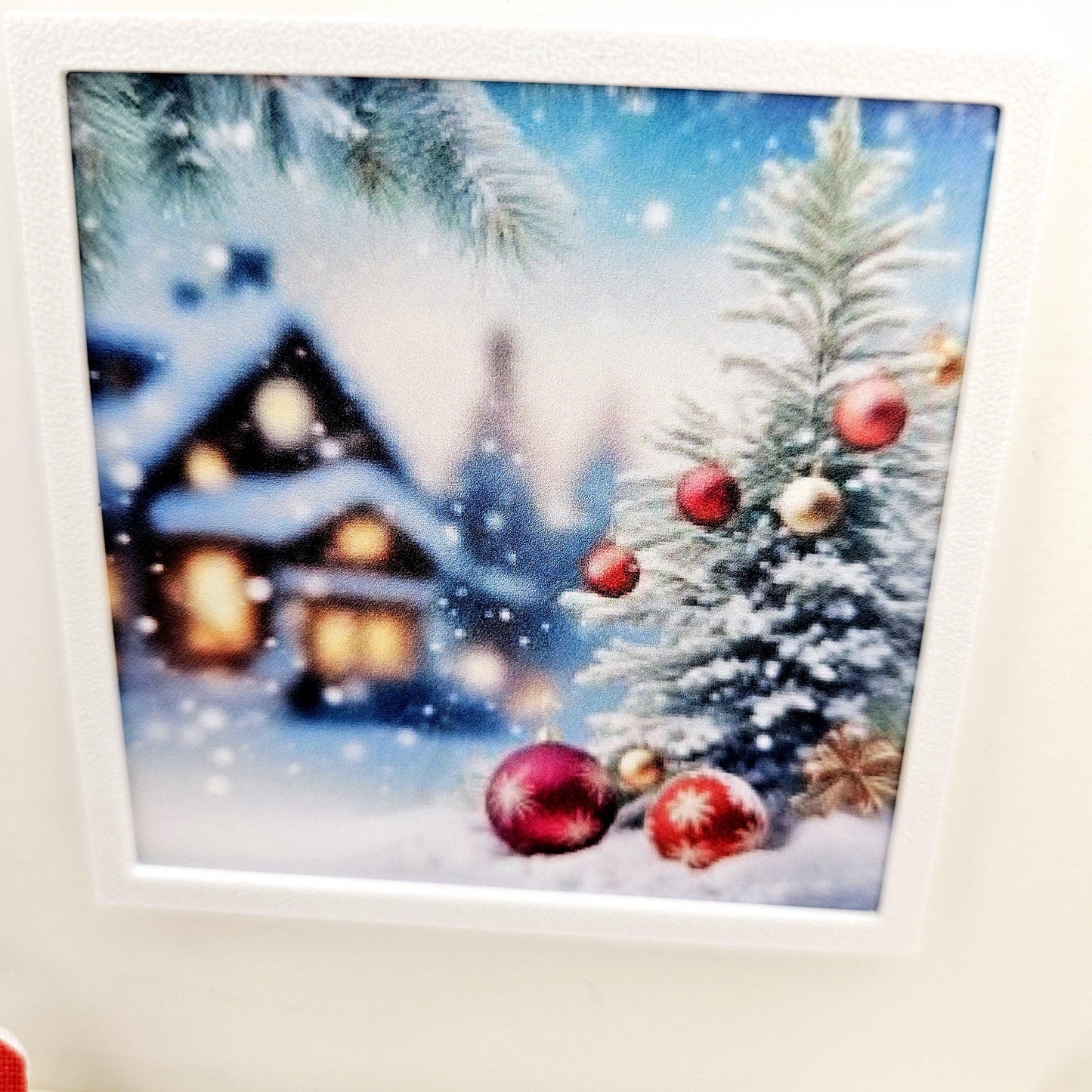 Dolls House Modern Framed Wall Art, Christmas House & Baubles print, 12th scale, miniature wall picture for any room