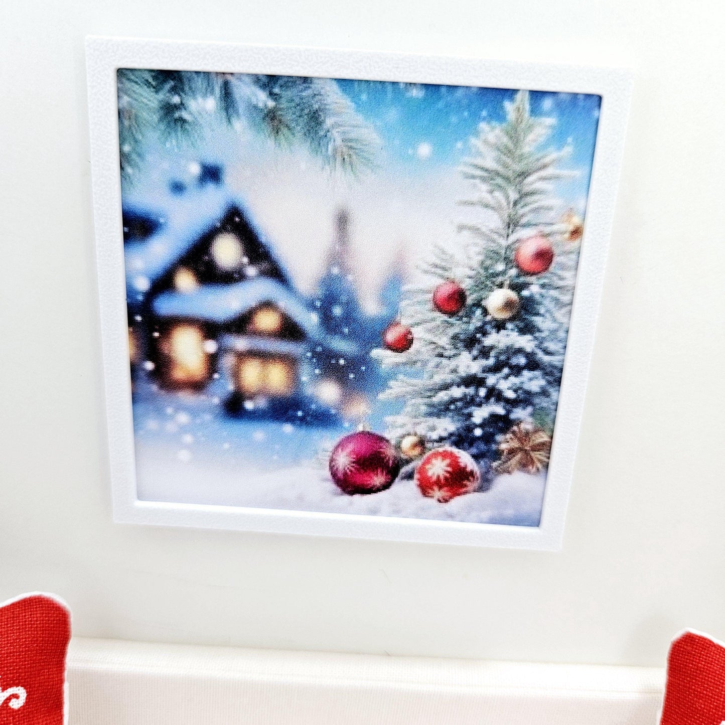 Dolls House Modern Framed Wall Art, Christmas House & Baubles print, 12th scale, miniature wall picture for any room