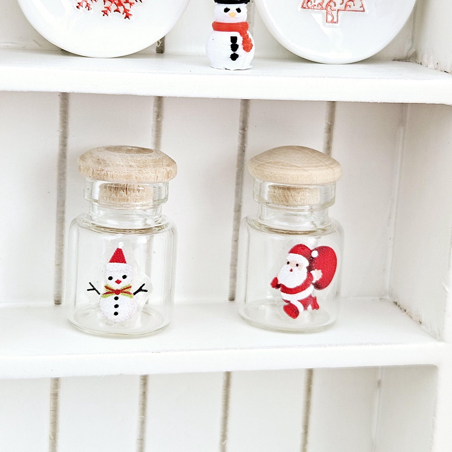 Dolls House Christmas Jars, Set of 2, jars with lids, 12th scale, miniature jar/ vase