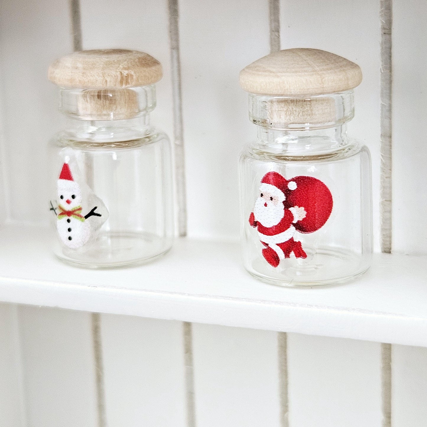 Dolls House Christmas Jars, Set of 2, jars with lids, 12th scale, miniature jar/ vase