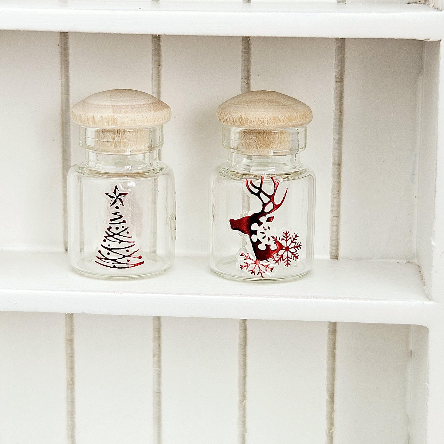 Dolls House Christmas Jars, Set of 2, jars with lids, 12th scale, miniature jar/ vase