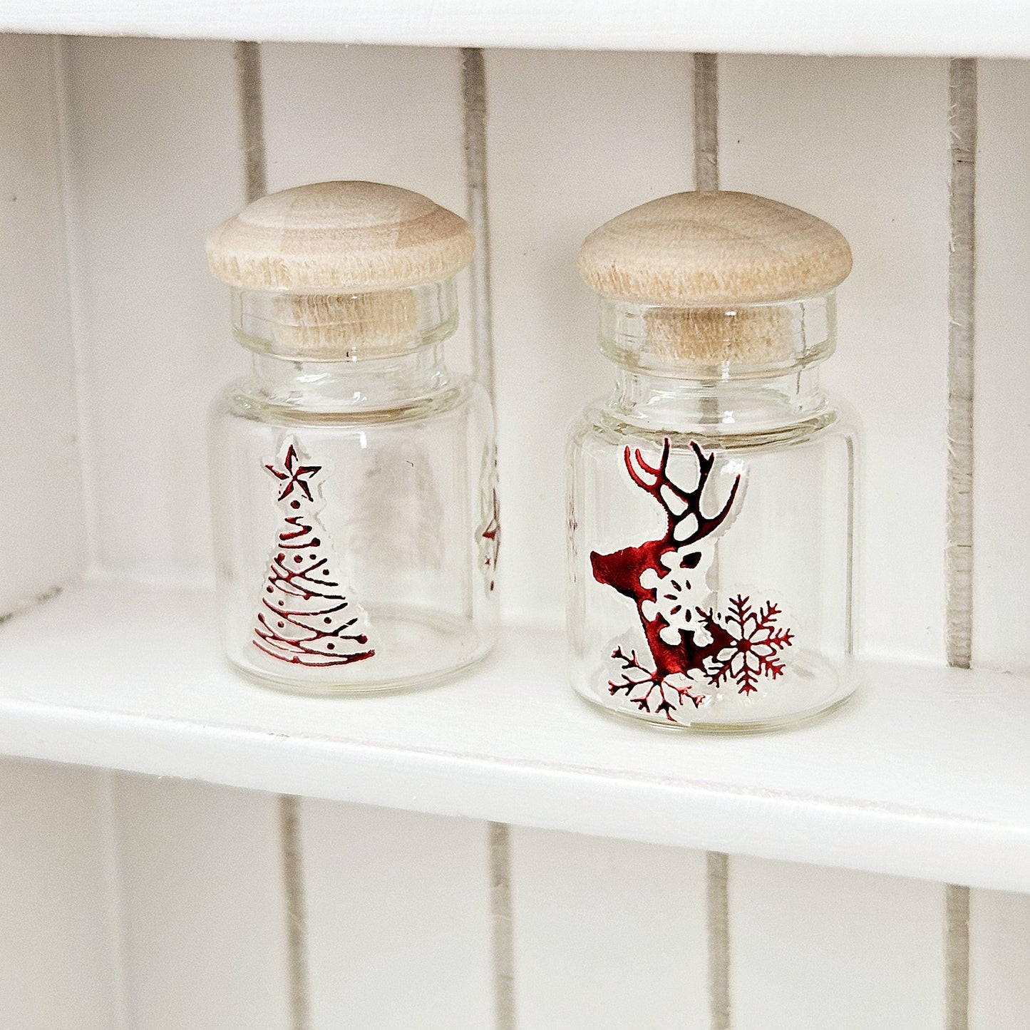 Dolls House Christmas Jars, Set of 2, jars with lids, 12th scale, miniature jar/ vase