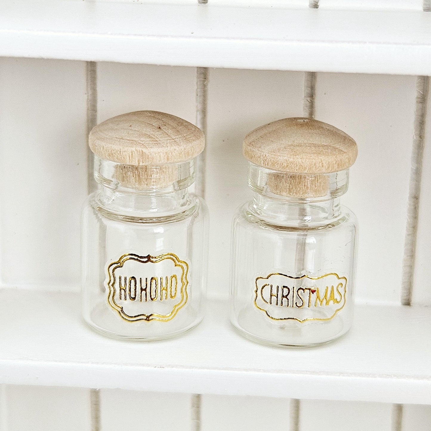 Dolls House Christmas Jars, Set of 2, jars with lids, 12th scale, miniature jar/ vase