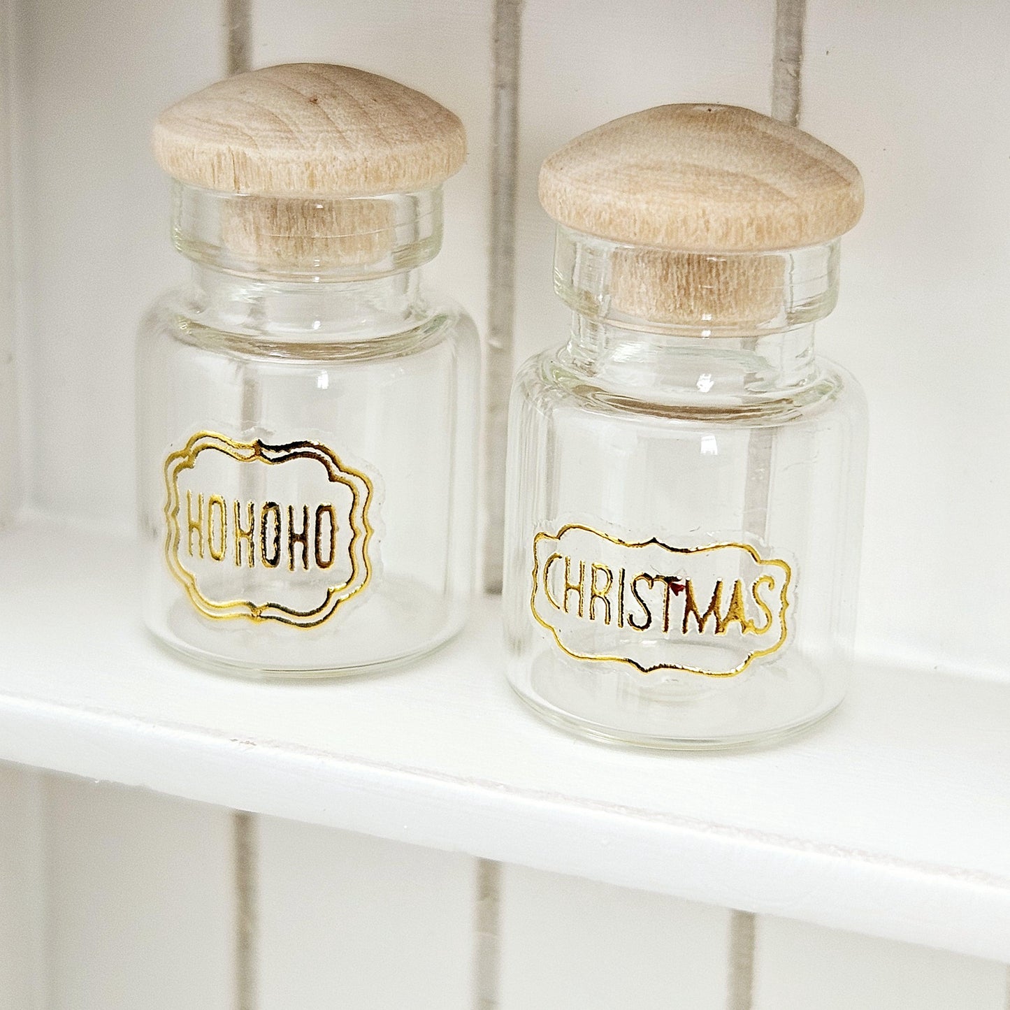 Dolls House Christmas Jars, Set of 2, jars with lids, 12th scale, miniature jar/ vase