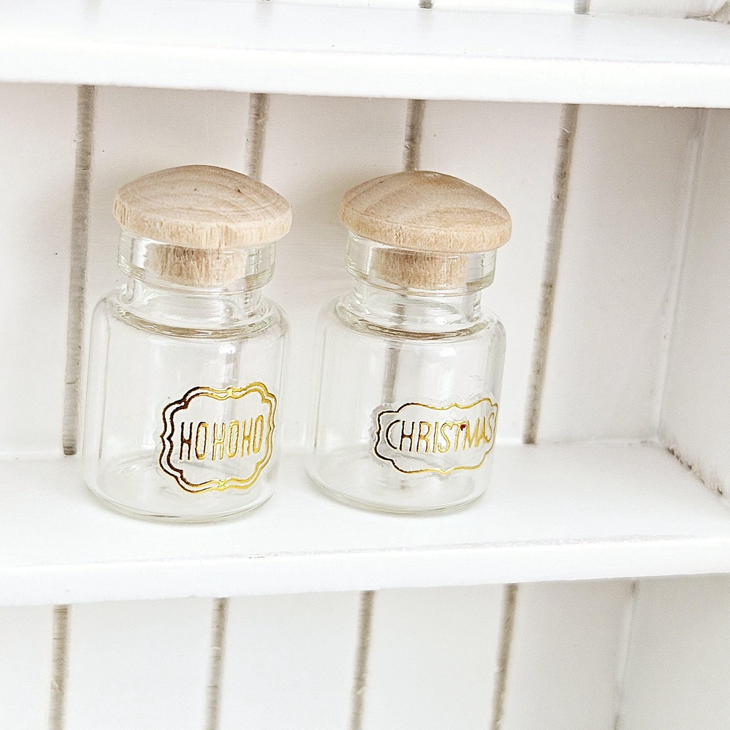 Dolls House Christmas Jars, Set of 2, jars with lids, 12th scale, miniature jar/ vase