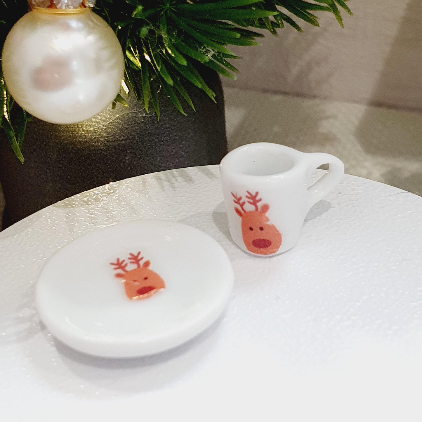 Dolls House Christmas Plate & Mug Set, Choice of Design, 12th Scale