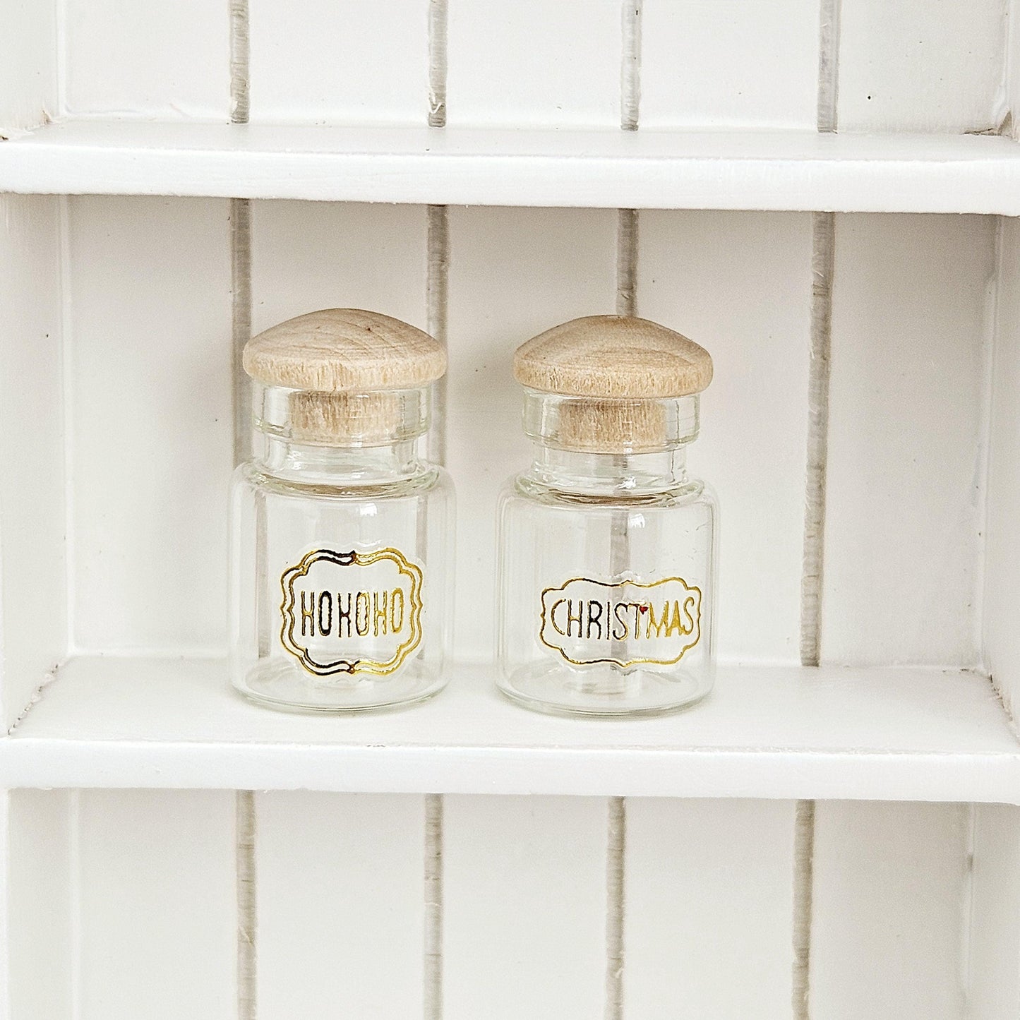 Dolls House Christmas Jars, Set of 2, jars with lids, 12th scale, miniature jar/ vase