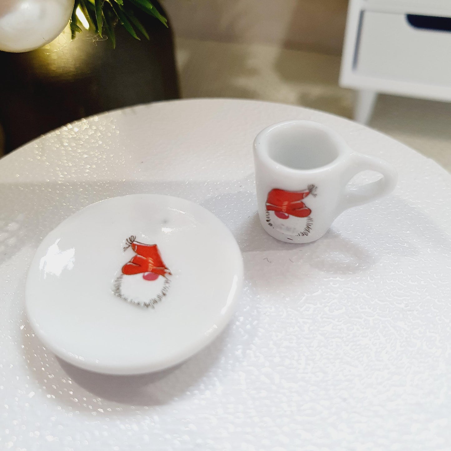 Dolls House Christmas Plate & Mug Set, Choice of Design, 12th Scale
