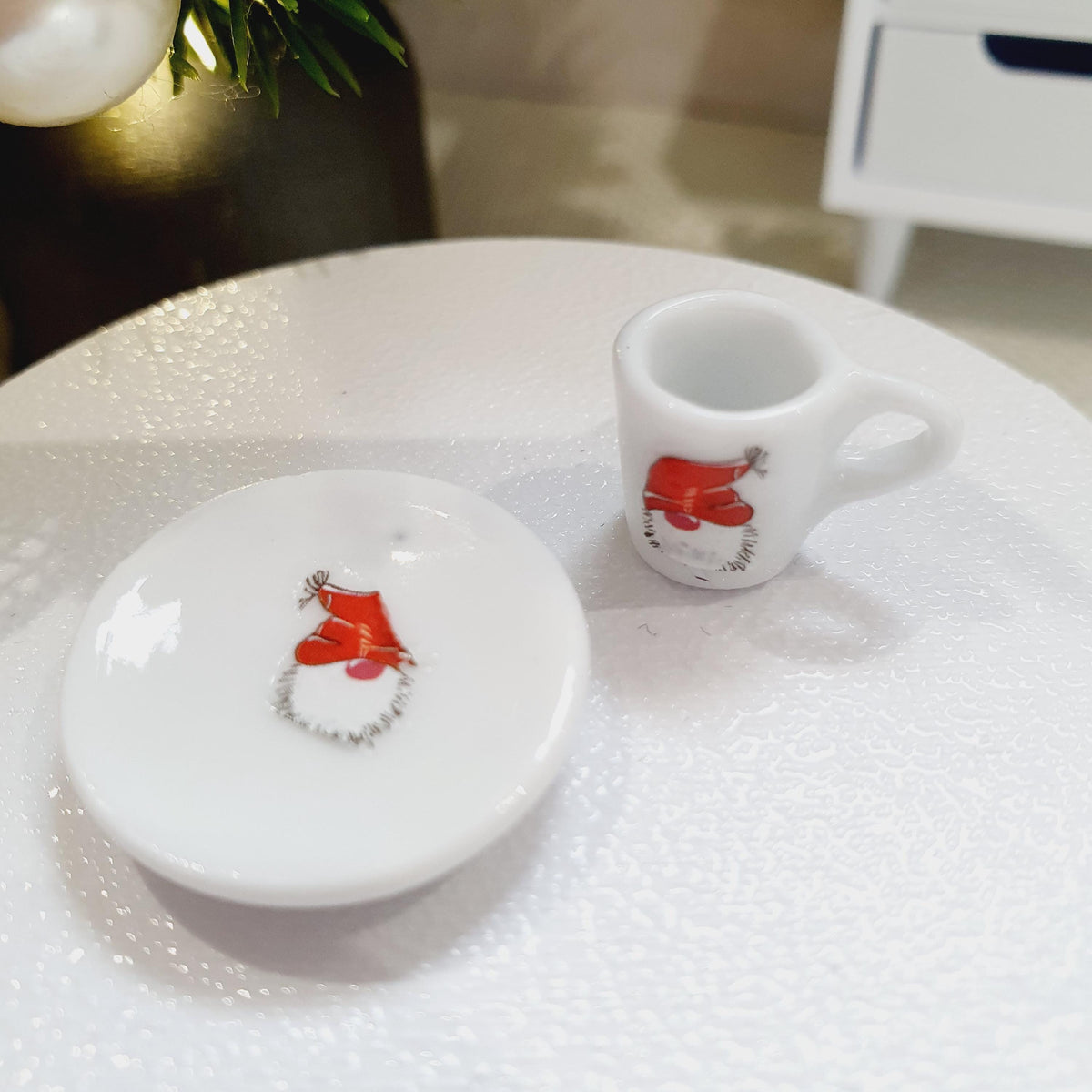Dolls House Christmas Plate & Mug Set, Choice of Design, 12th Scale