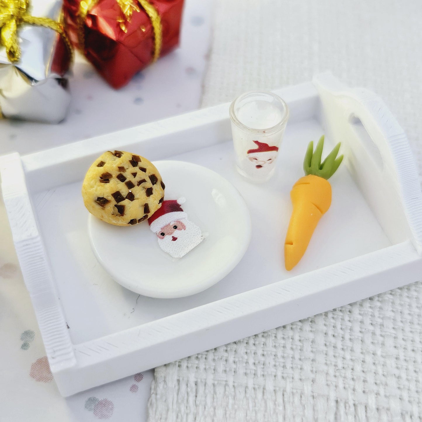 Dolls House Cute Christmas Eve Santa Tray 1:12th Scale Tray, Miniature Santa Tray