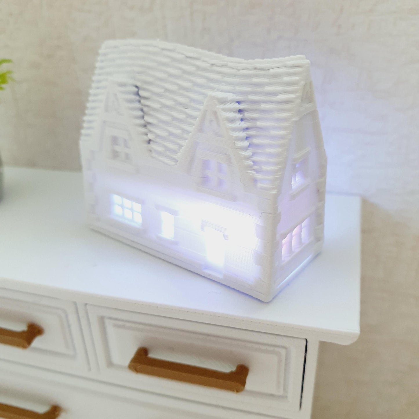 Dolls House Light up Christmas White Snow Village House Ornament, 12th Scale, Miniature House, Christmas Decoration