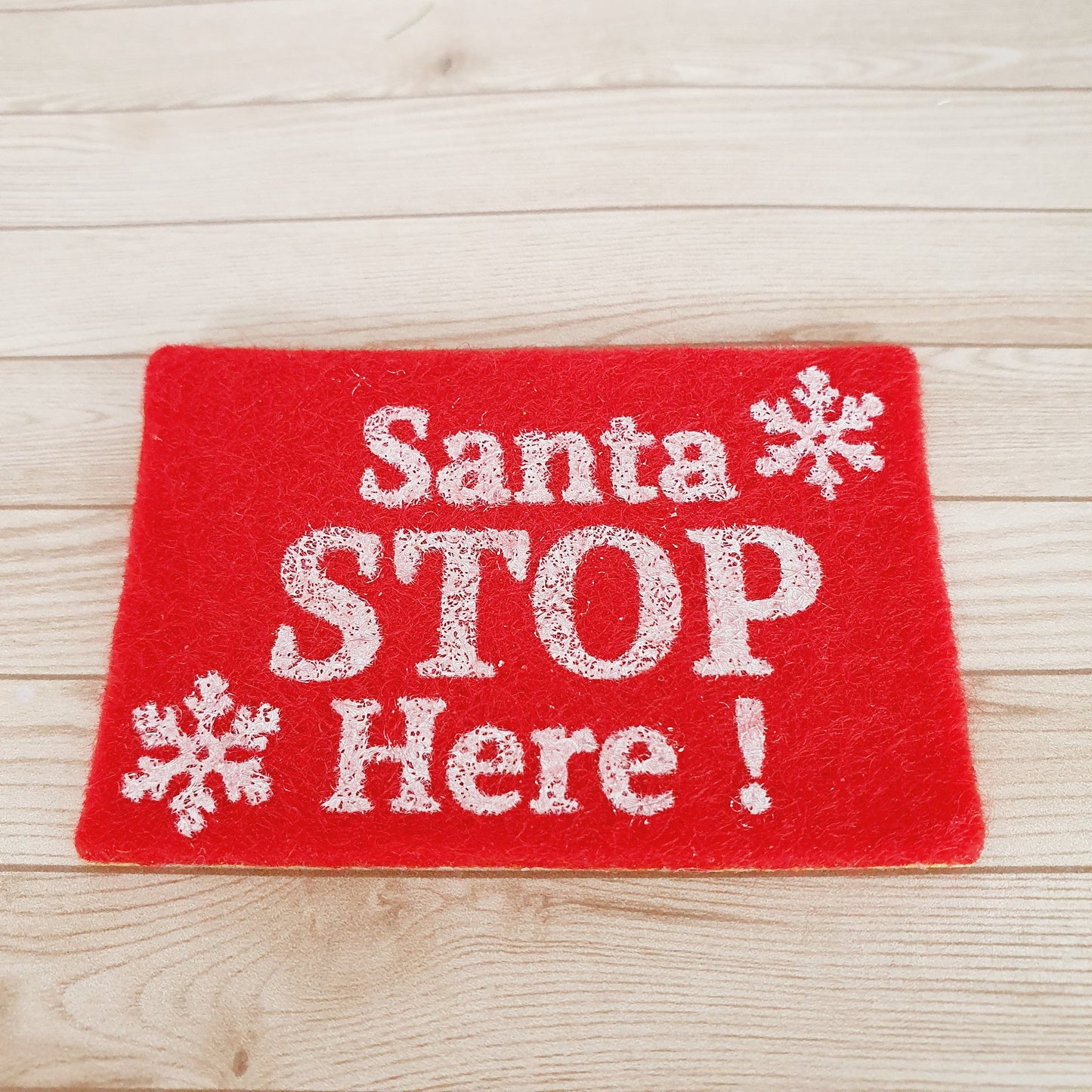 Dolls House Christmas Door Mat | "Santa Stop Here!" Red Fabric Mat | 1:12 Scale Miniature