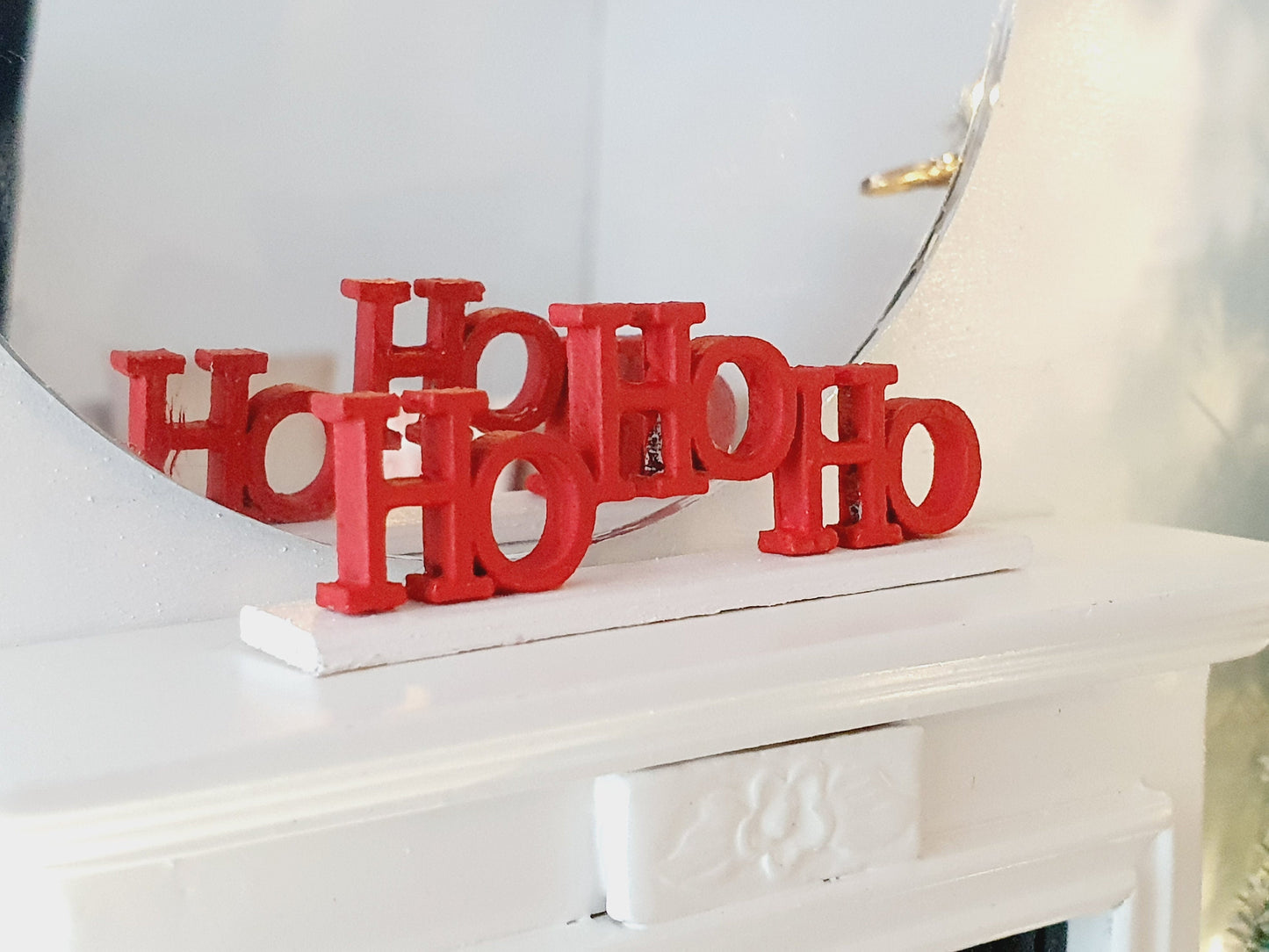 Dolls House Christmas Ornament, Ho Ho Ho Freestanding, Choice of colours, 1:12th Scale, Miniature Christmas Ornament