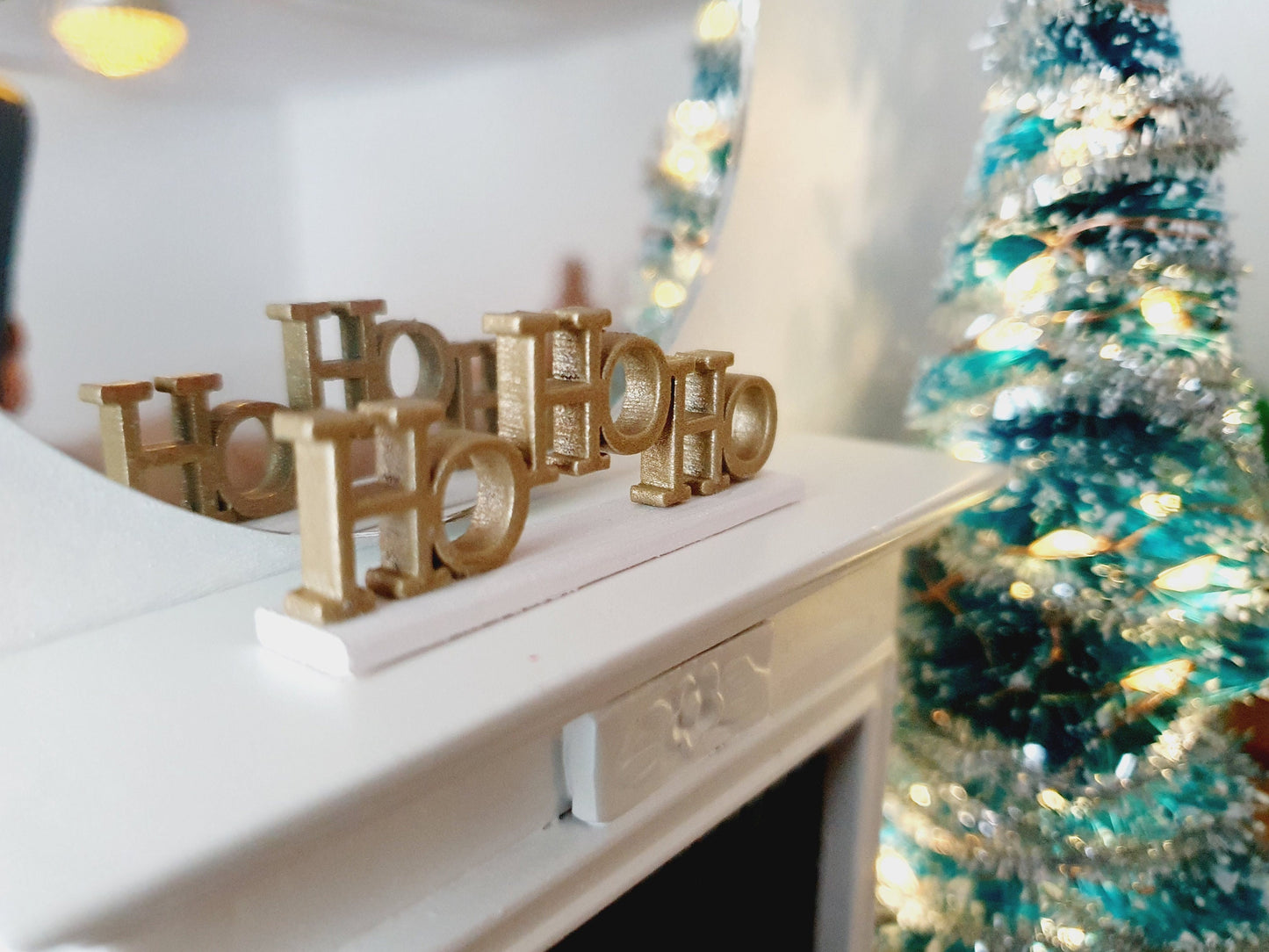 Dolls House Christmas Ornament, Ho Ho Ho Freestanding, Choice of colours, 1:12th Scale, Miniature Christmas Ornament