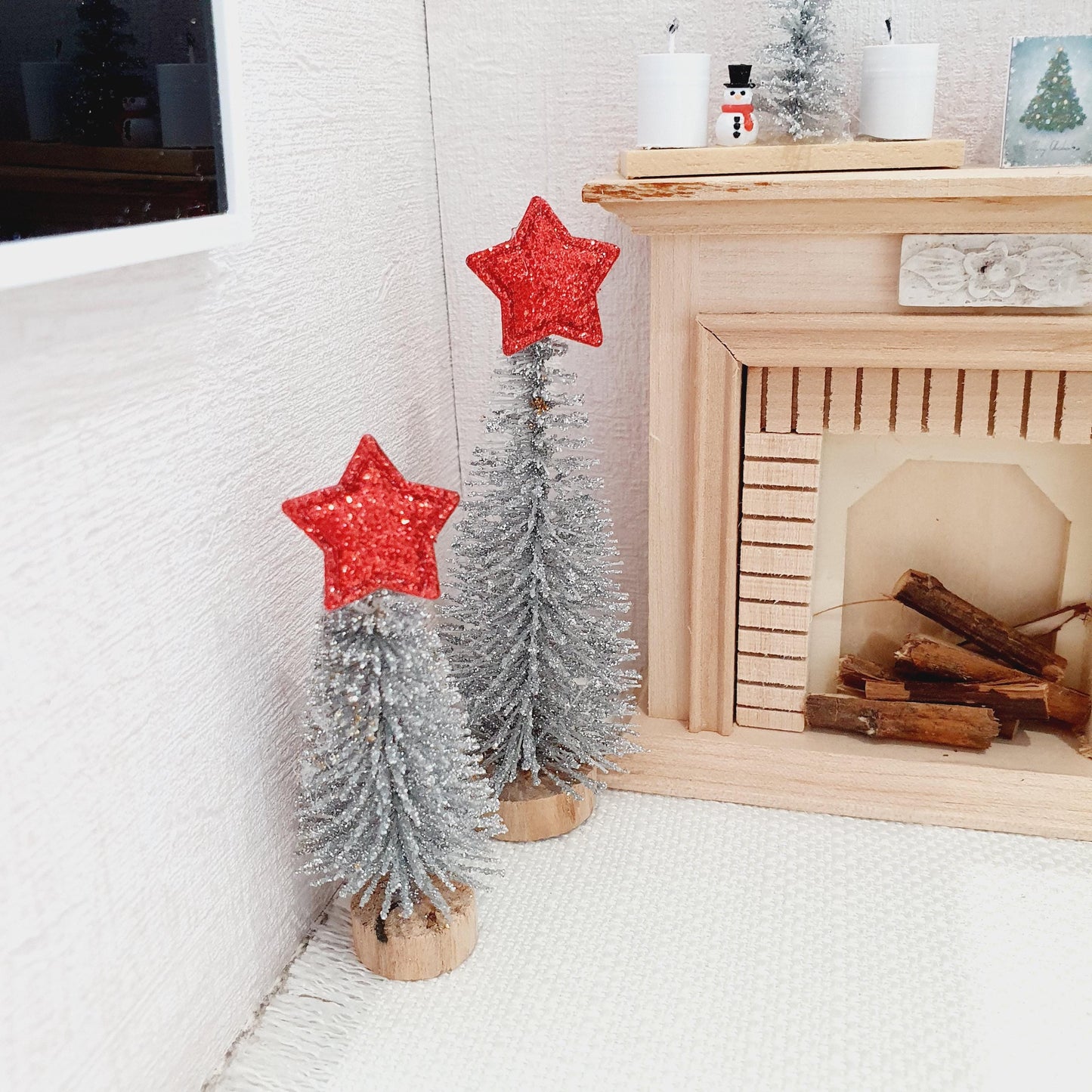 Dolls House Set of 2 Christmas Trees, Miniature Xmas Decoration, Holiday Dollhouse Tree, Festive Decor, 12th Scale