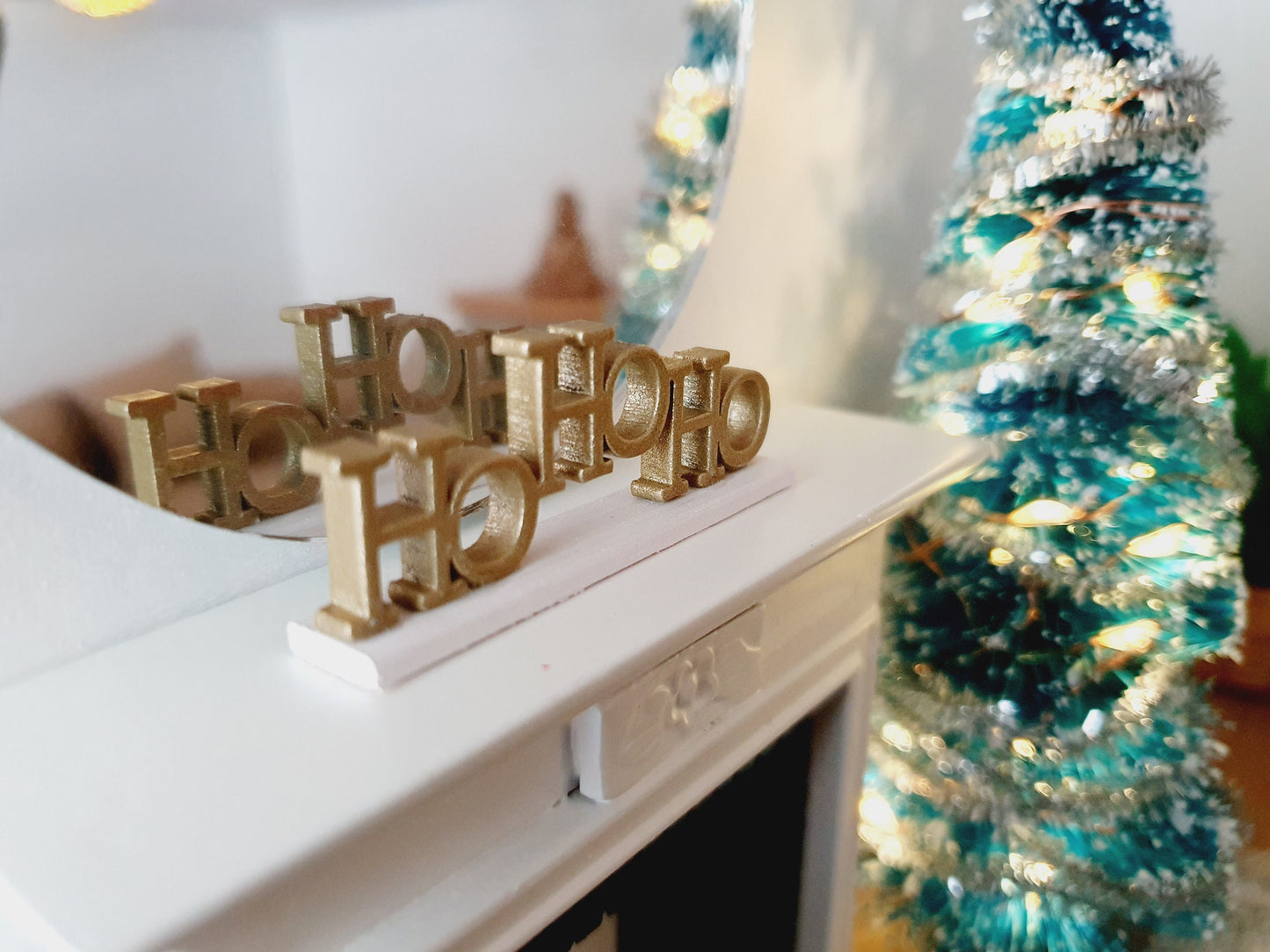 Dolls House Christmas Ornament, Ho Ho Ho Freestanding, Choice of colours, 1:12th Scale, Miniature Christmas Ornament
