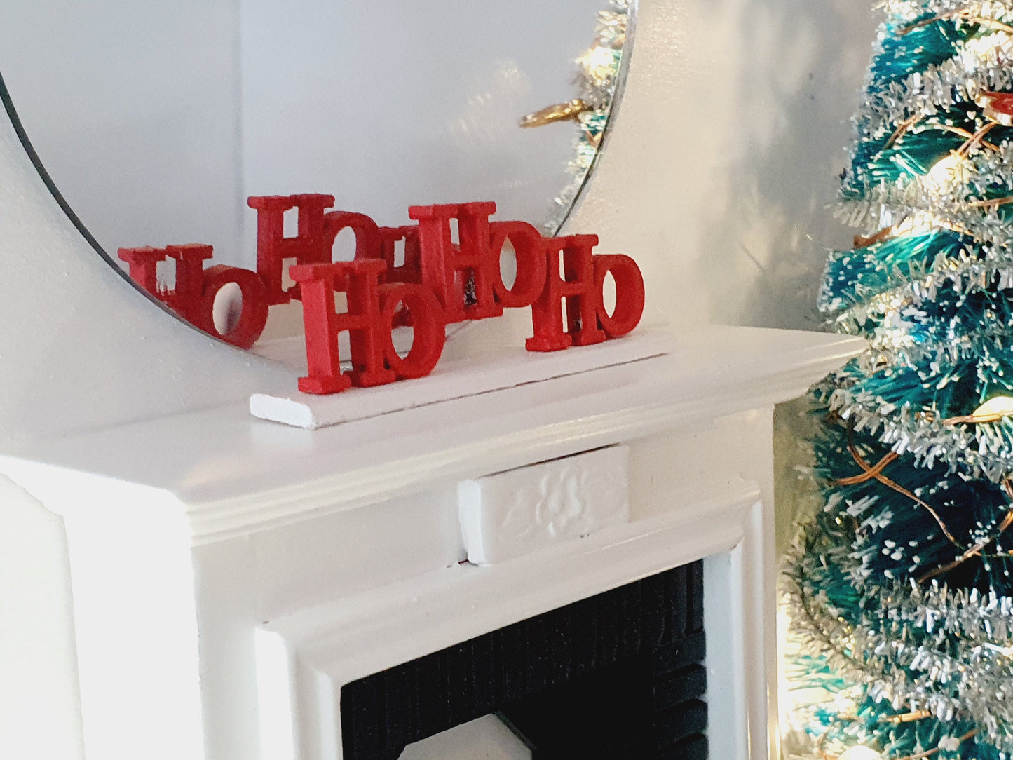 Dolls House Christmas Ornament, Ho Ho Ho Freestanding, Choice of colours, 1:12th Scale, Miniature Christmas Ornament