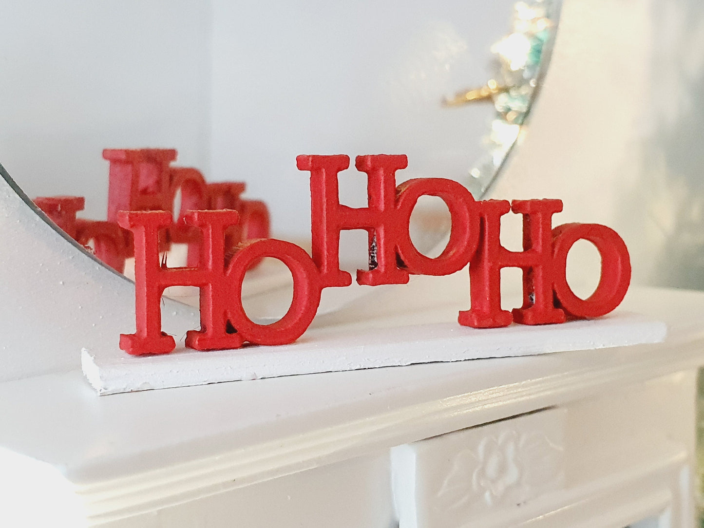 Dolls House Christmas Ornament, Ho Ho Ho Freestanding, Choice of colours, 1:12th Scale, Miniature Christmas Ornament