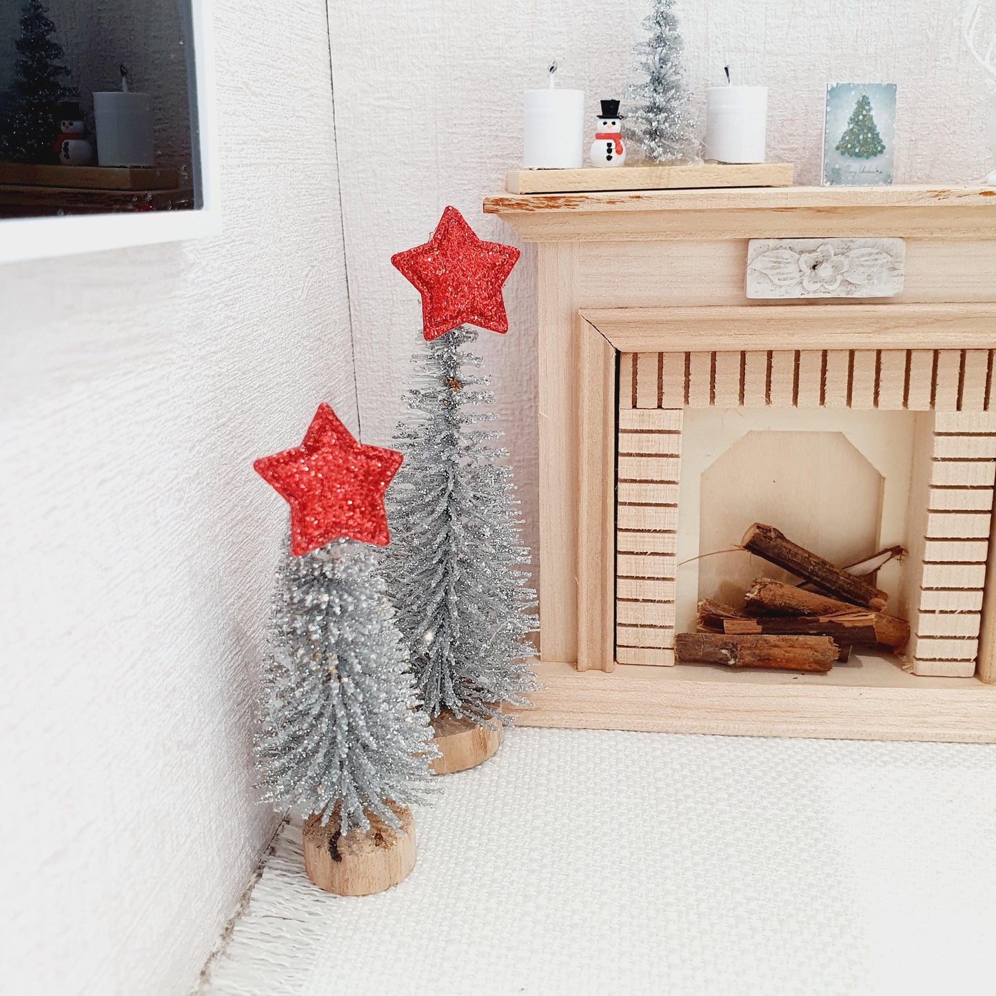 Dolls House Set of 2 Christmas Trees, Miniature Xmas Decoration, Holiday Dollhouse Tree, Festive Decor, 12th Scale