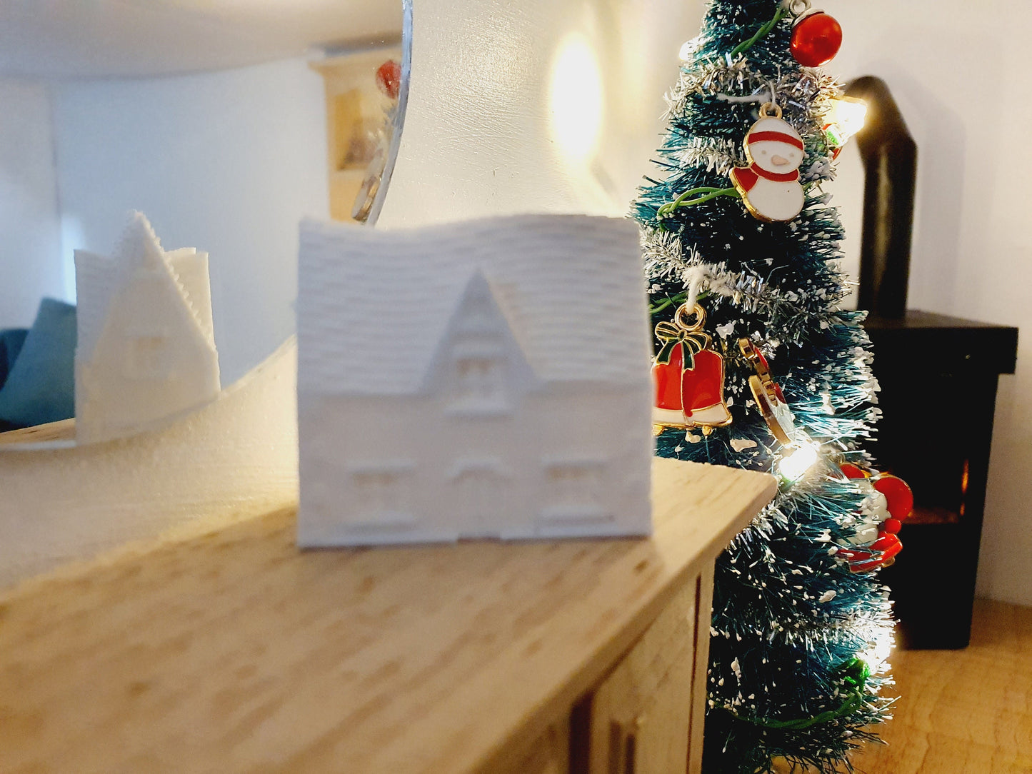 Dolls House Christmas White Snow Village House Ornament, 12th Scale, Miniature House, Christmas Decoration