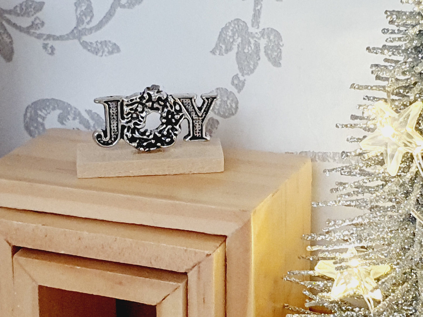 Dolls House Small Christmas Ornament on a wooden stand, 1:12th Scale, Miniature Ornament on a stand