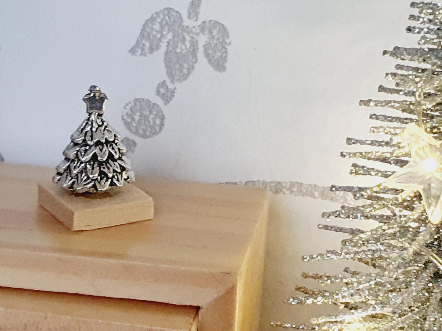 Dolls House Small Christmas Ornament on a wooden stand, 1:12th Scale, Miniature Ornament on a stand