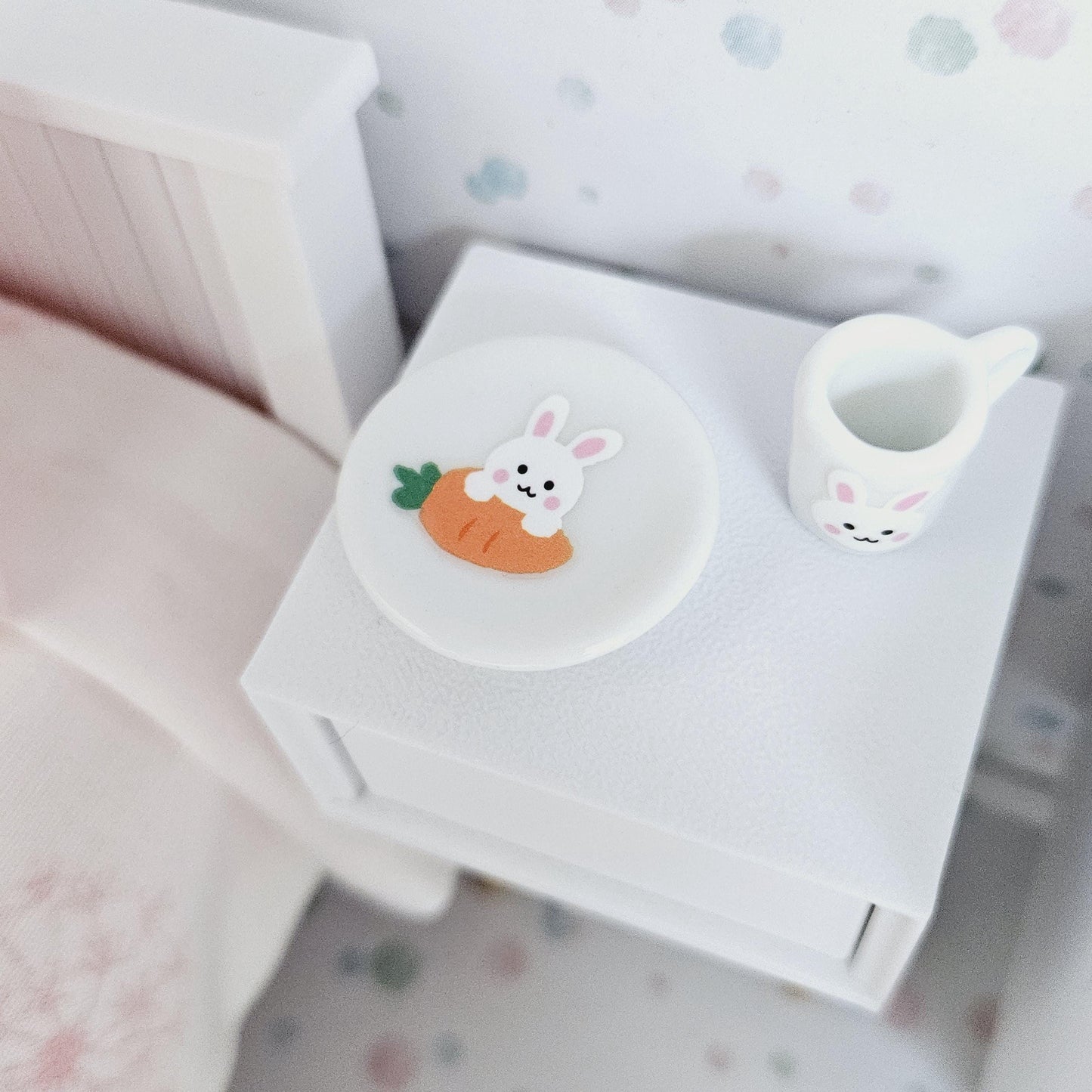 Dolls House Easter Rabbit Plate & Mug Set, 12th Scale, miniature plate and mug set