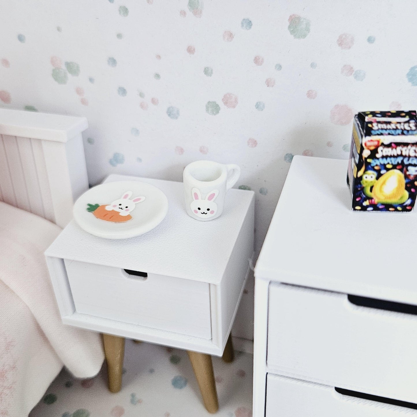 Dolls House Easter Rabbit Plate & Mug Set, 12th Scale, miniature plate and mug set