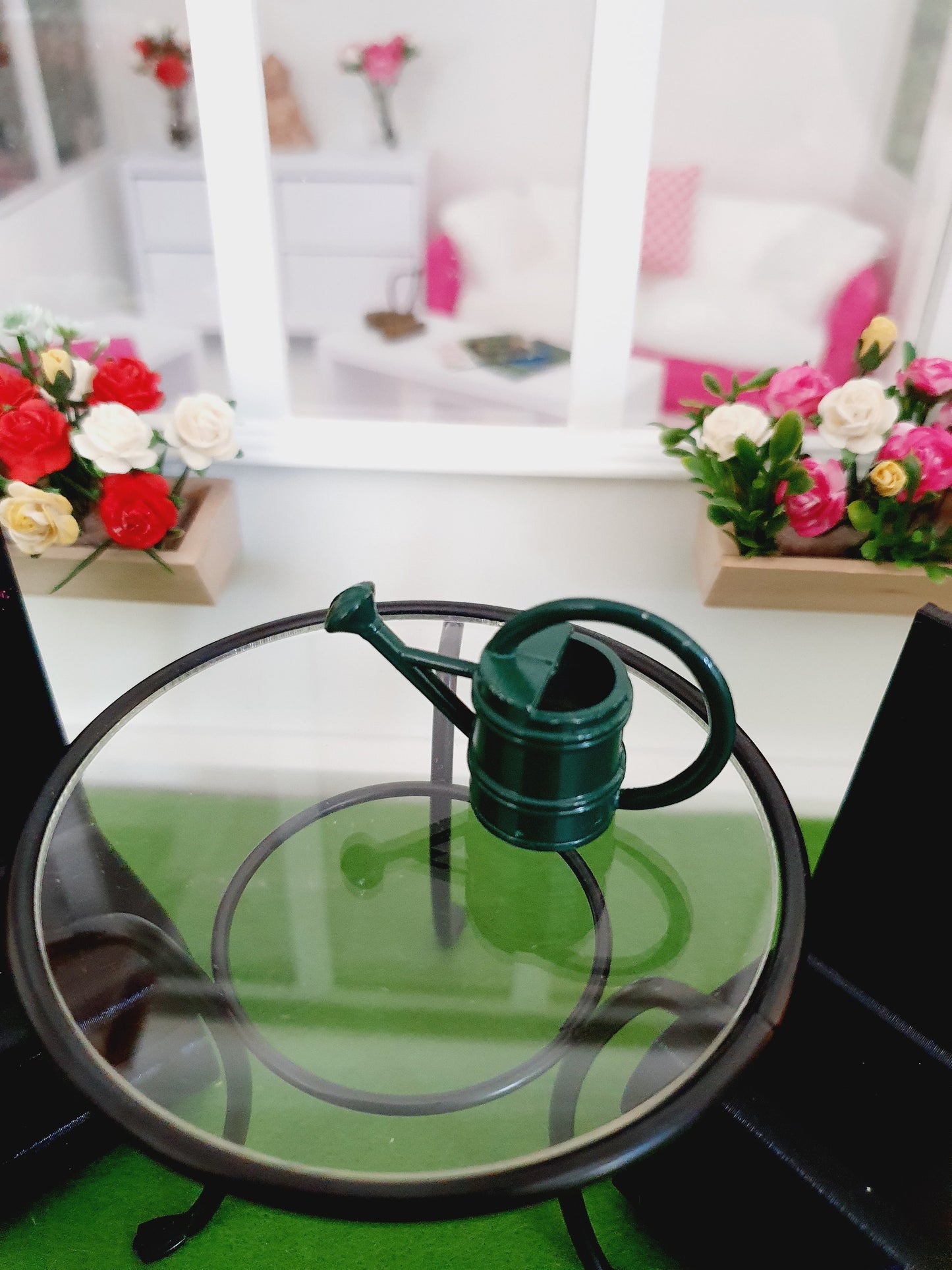 Dolls House Green Metal Watering Can, Miniature, 12th Scale, Garden