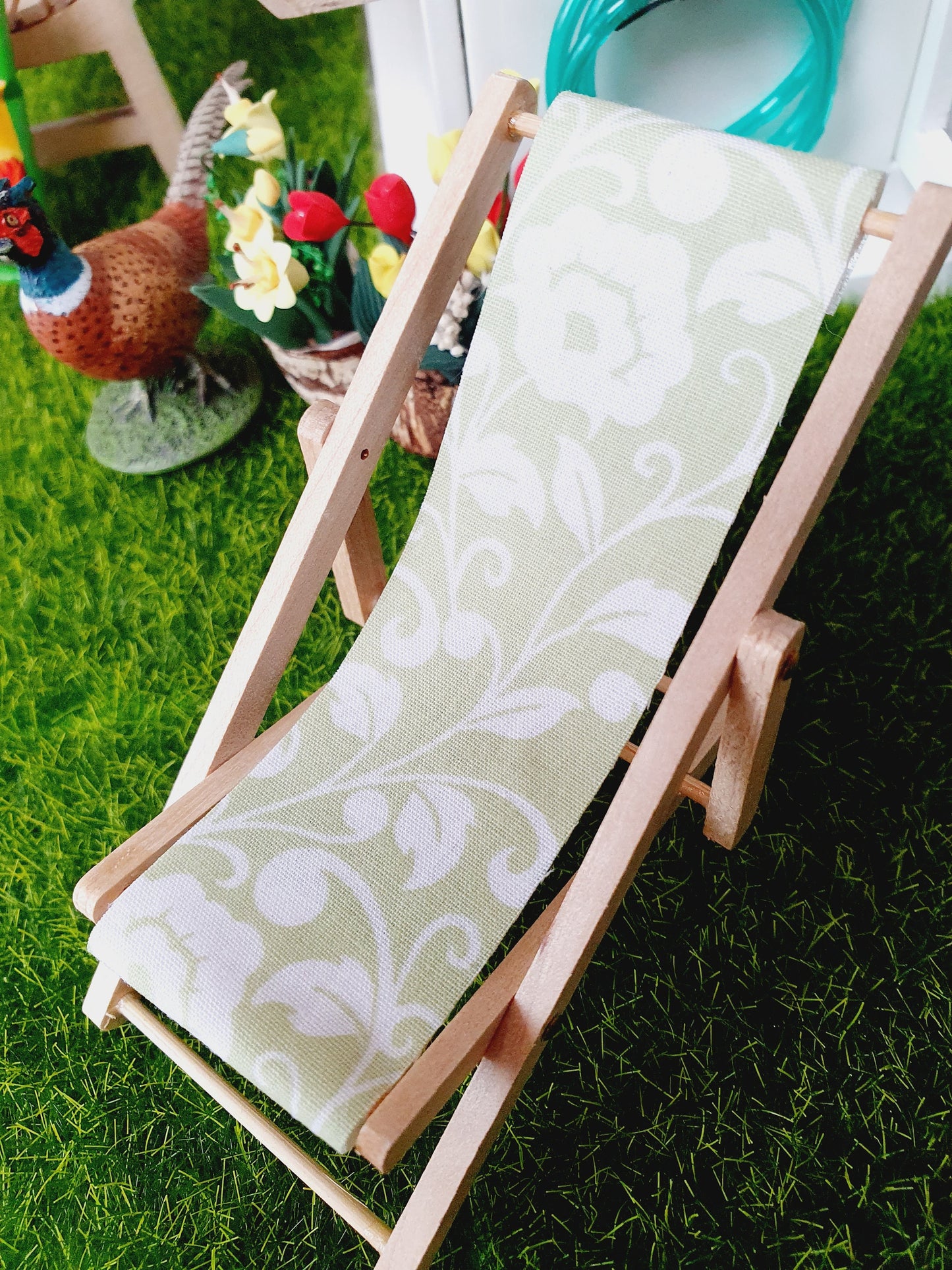 Dolls House Wooden Folding Deck Chair, Miniature, 12th Scale, Choice of Designs