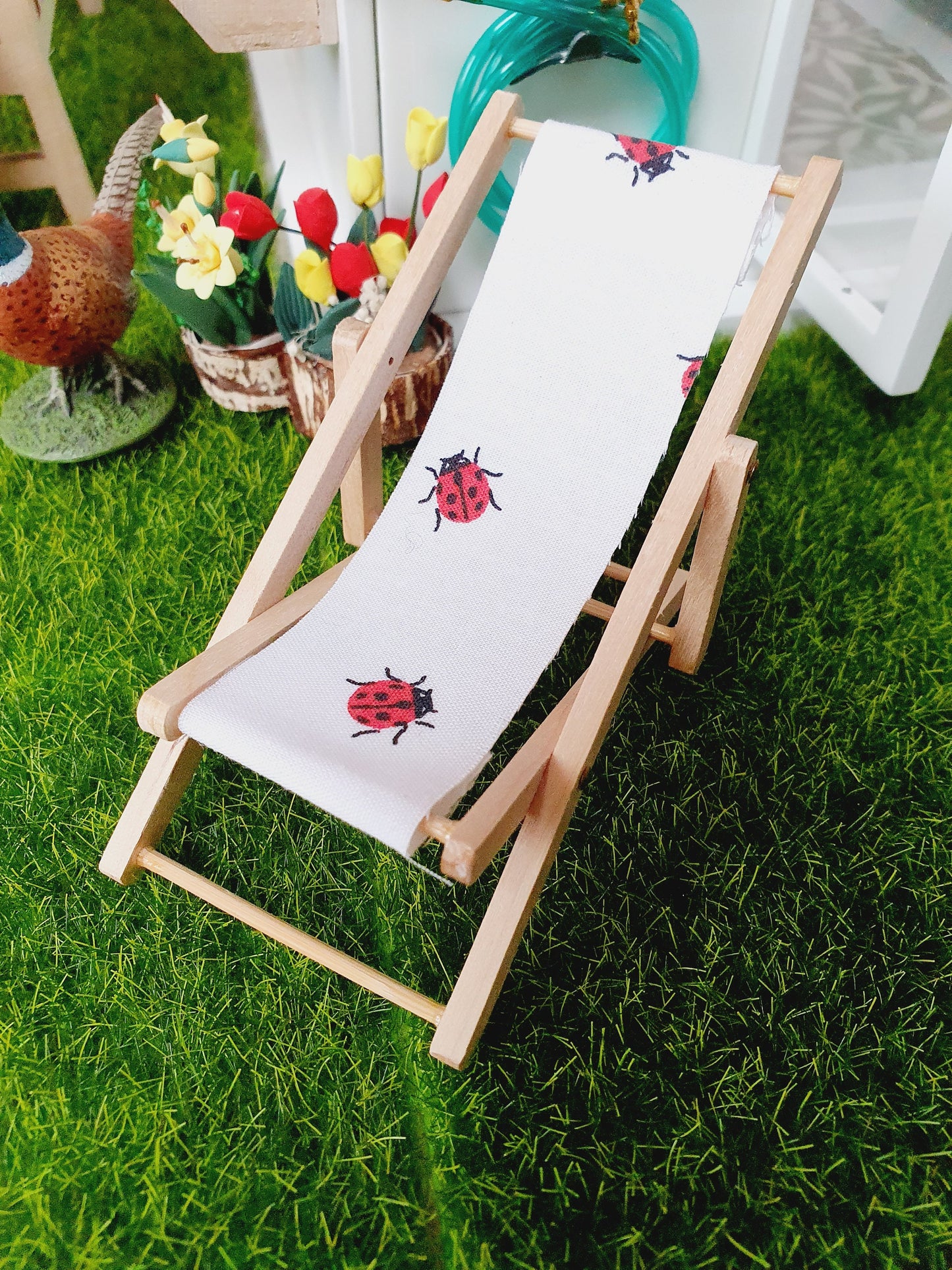Dolls House Wooden Folding Deck Chair, Miniature, 12th Scale, Choice of Designs