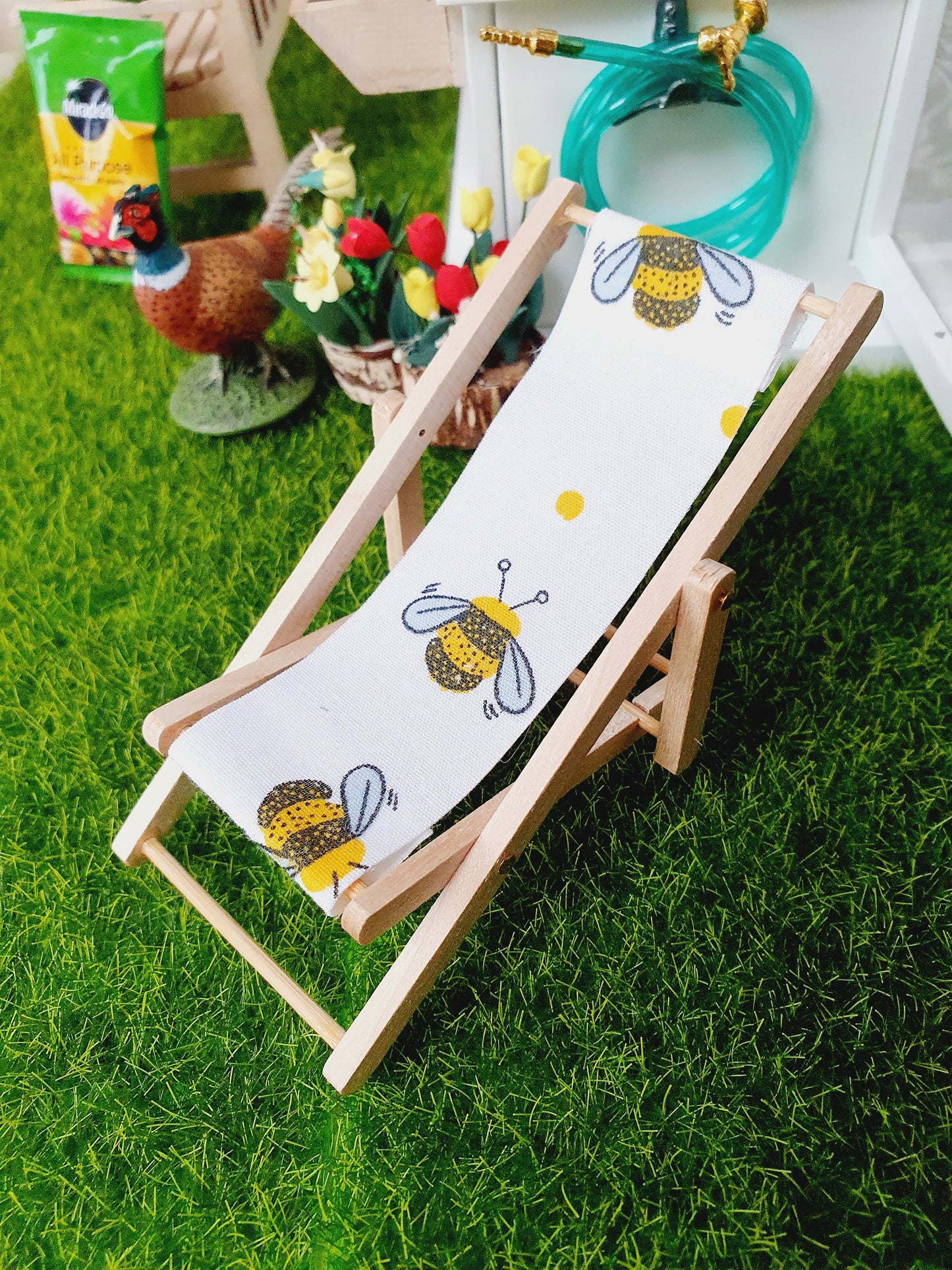 Dolls House Wooden Folding Deck Chair, Miniature, 12th Scale, Choice of Designs