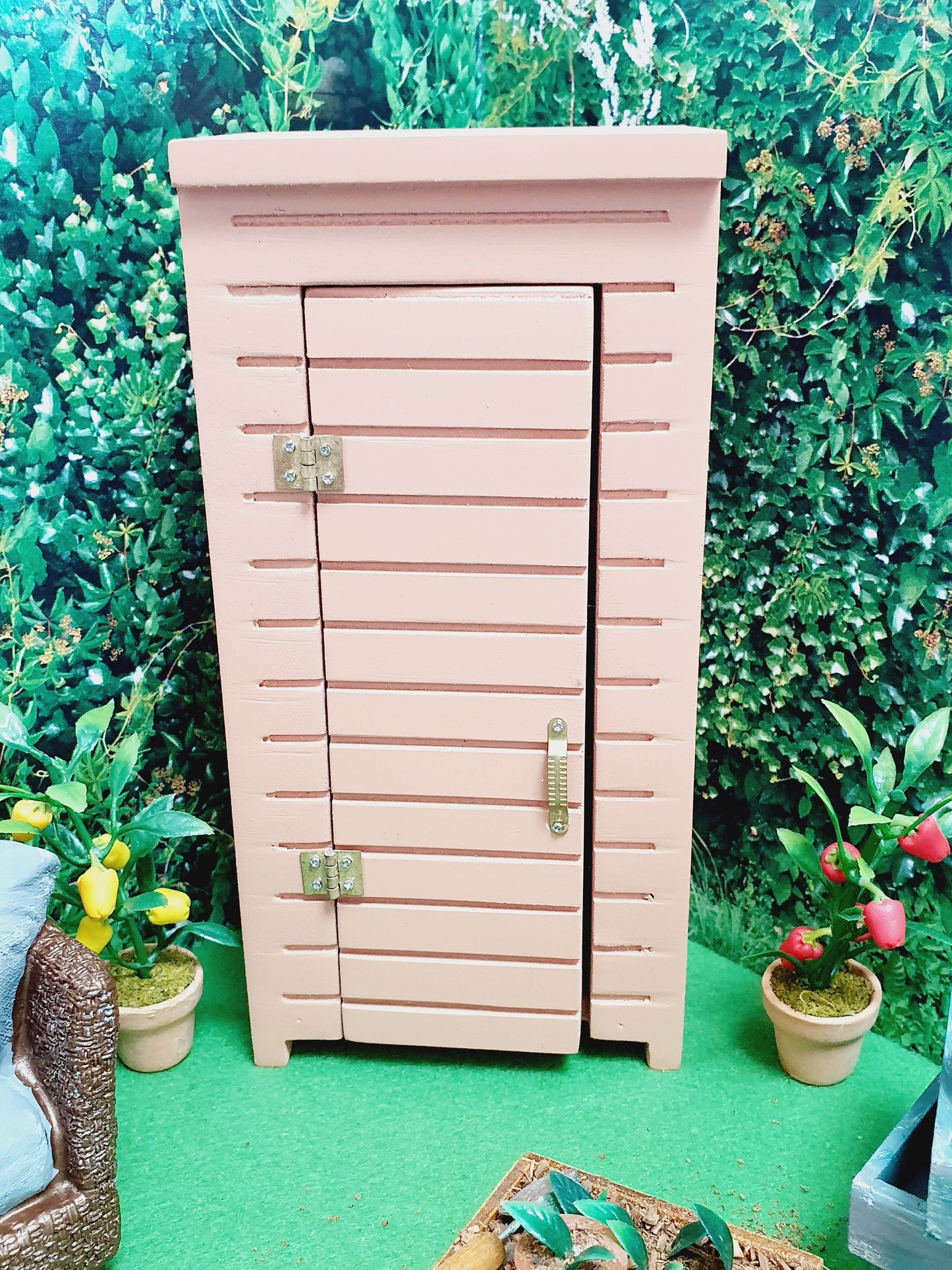 Dolls House Wooden Garden Shed with Shelf | Includes Tools, Watering Can & Flower Pots | 1:12 Scale Miniature
