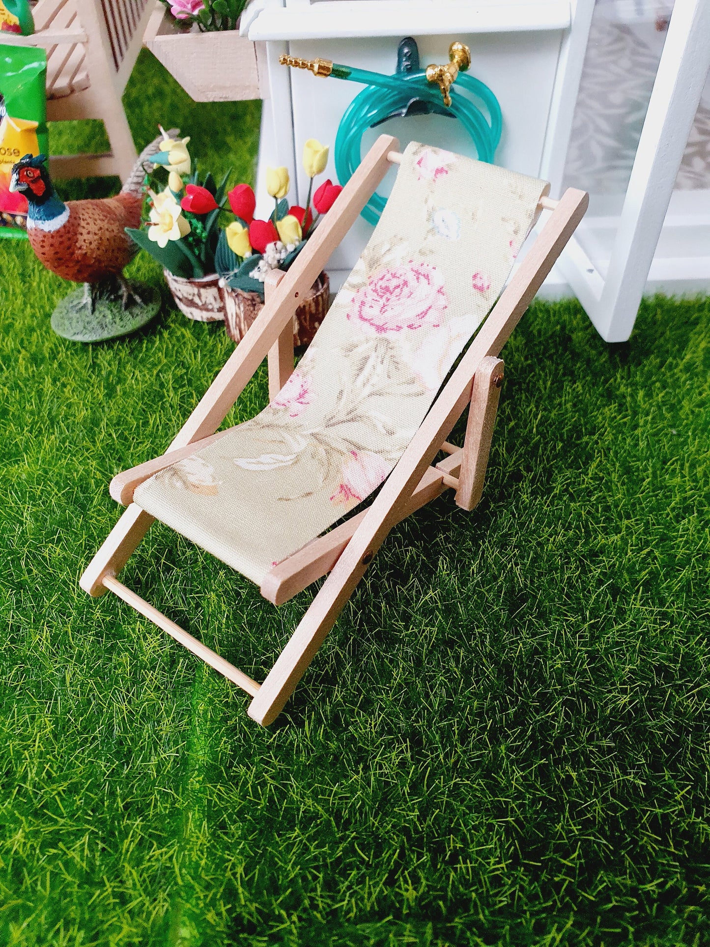 Dolls House Wooden Folding Deck Chair, Miniature, 12th Scale, Choice of Designs