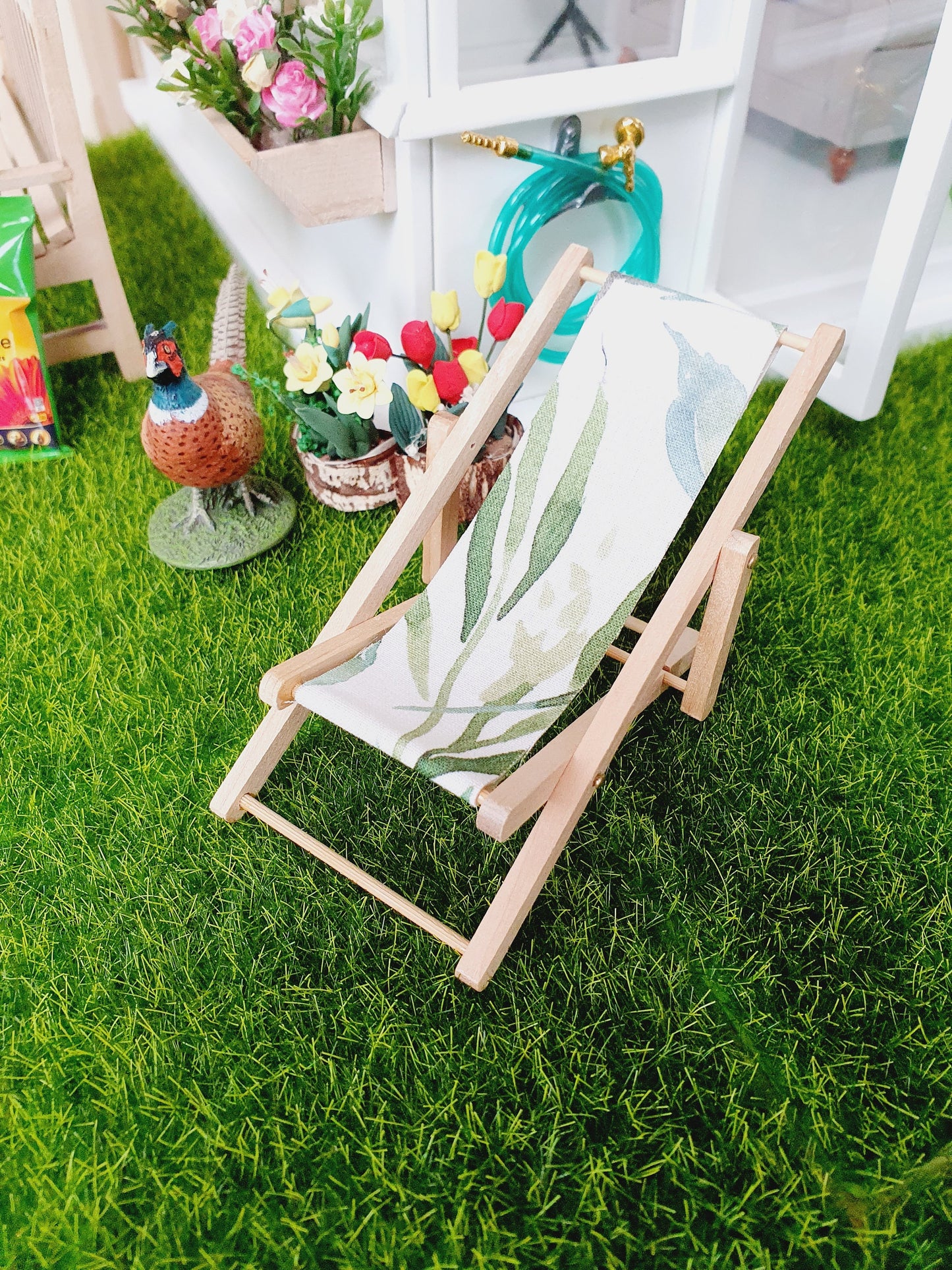 Dolls House Wooden Folding Deck Chair, Miniature, 12th Scale, Choice of Designs