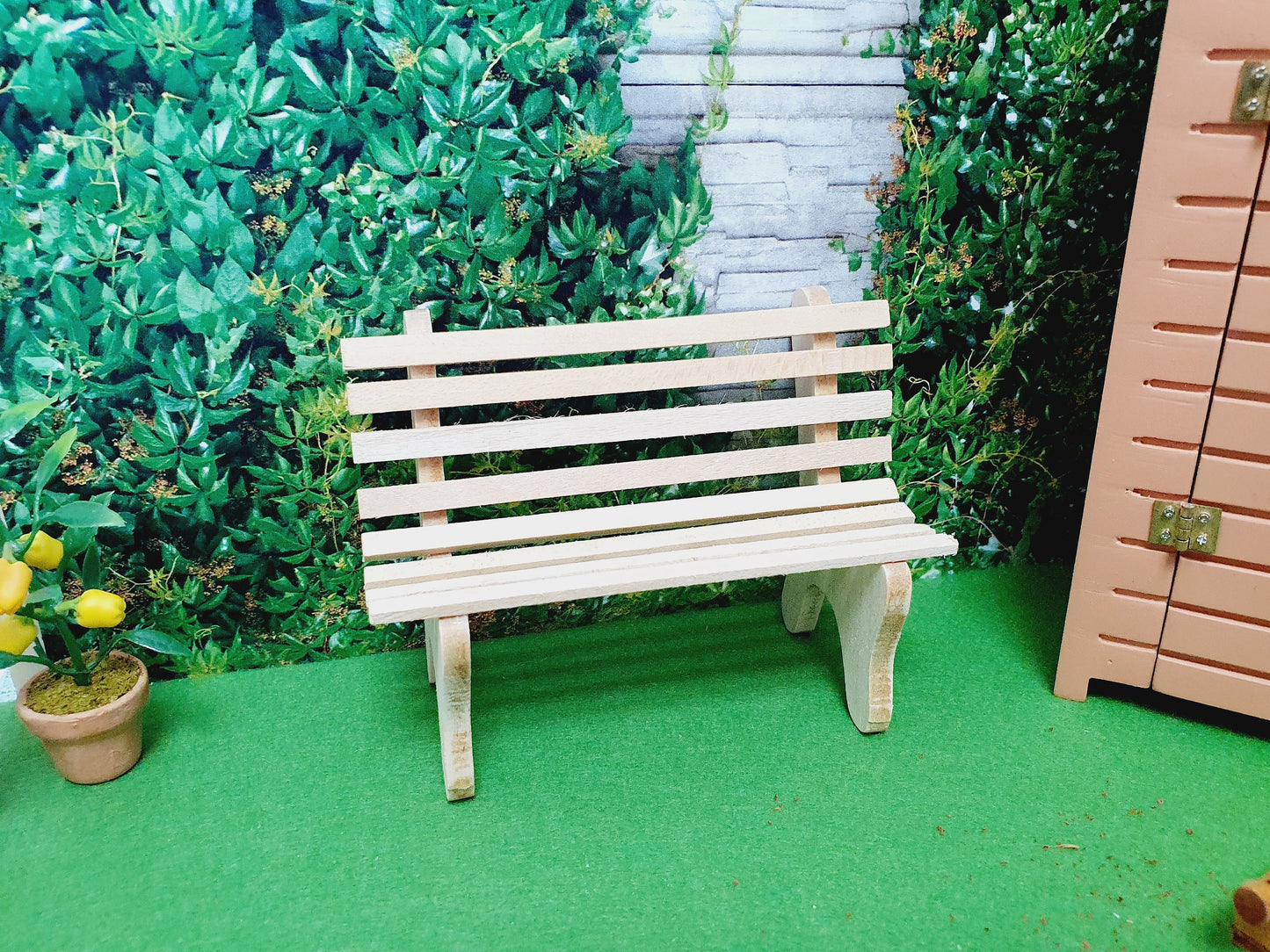 Dolls House White or Natural Wooden Garden Bench 1:12th Scale, Miniature Bench