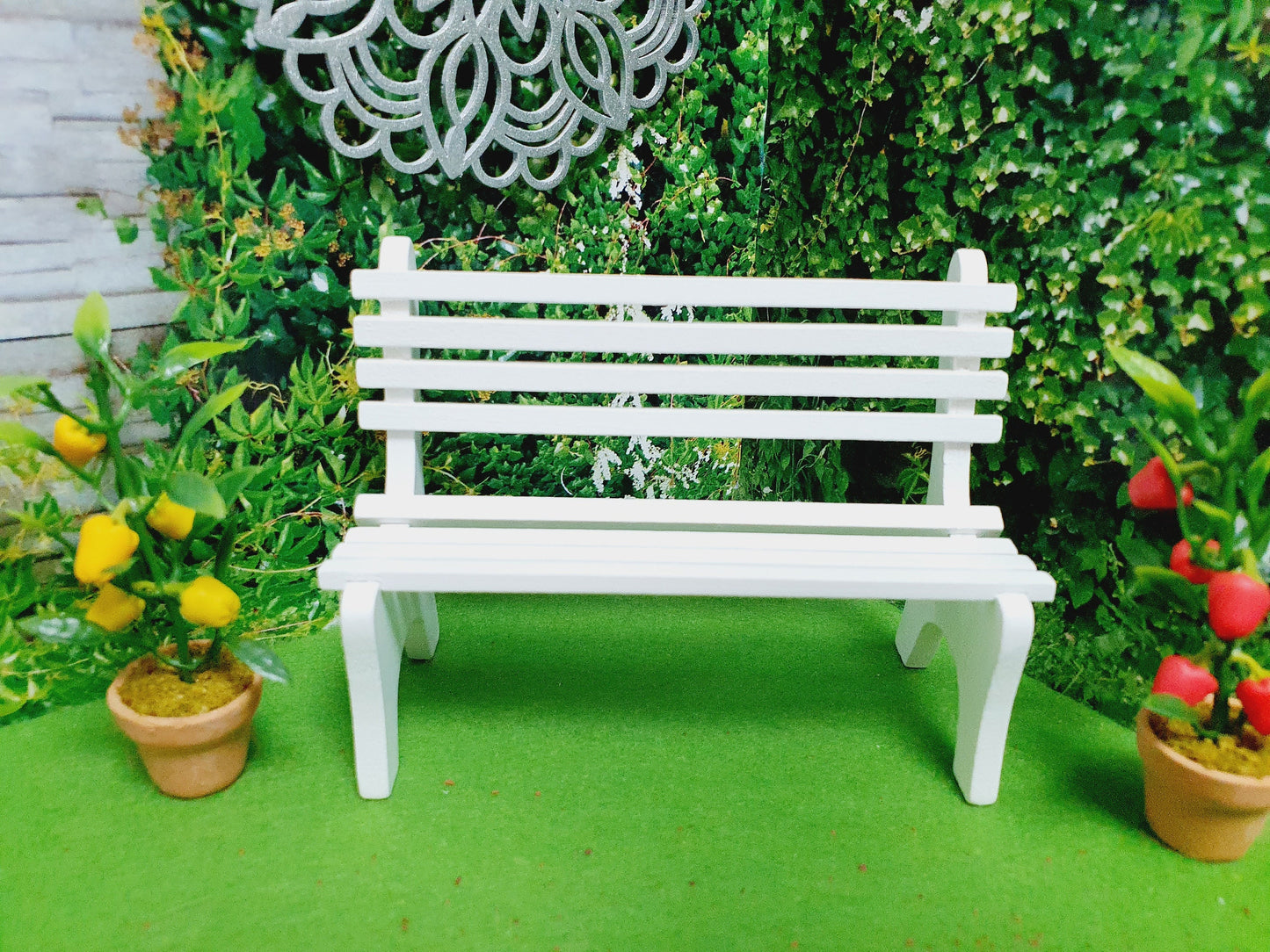 Dolls House White or Natural Wooden Garden Bench 1:12th Scale, Miniature Bench