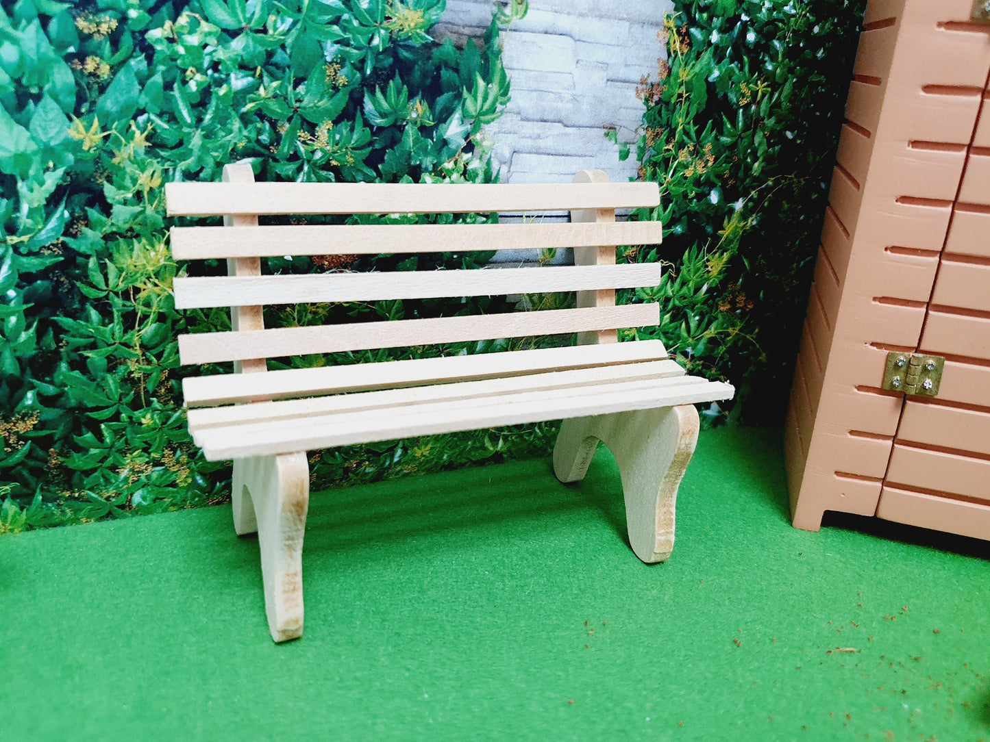 Dolls House White or Natural Wooden Garden Bench 1:12th Scale, Miniature Bench