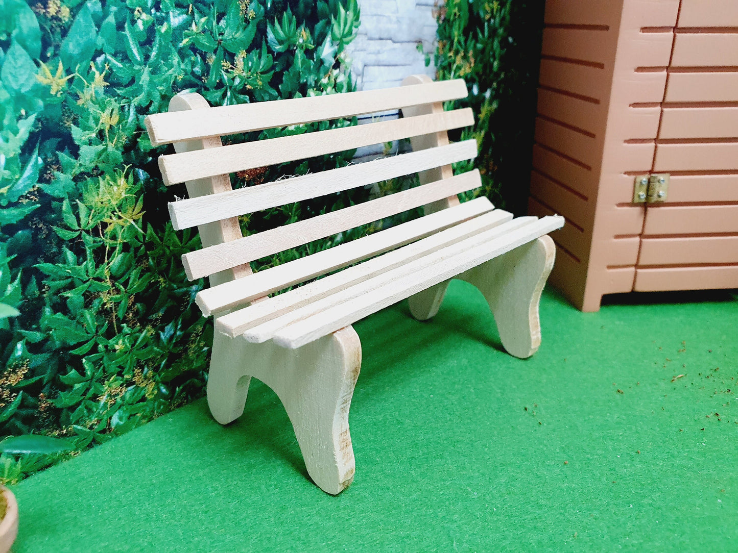 Dolls House White or Natural Wooden Garden Bench 1:12th Scale, Miniature Bench