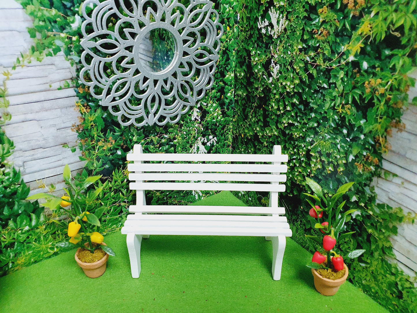 Dolls House White or Natural Wooden Garden Bench 1:12th Scale, Miniature Bench