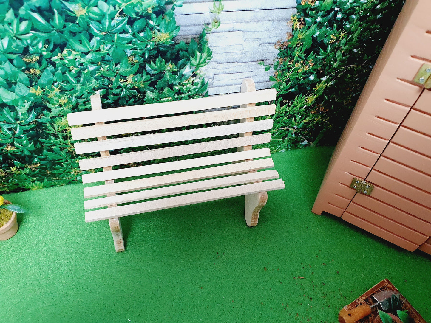 Dolls House White or Natural Wooden Garden Bench 1:12th Scale, Miniature Bench