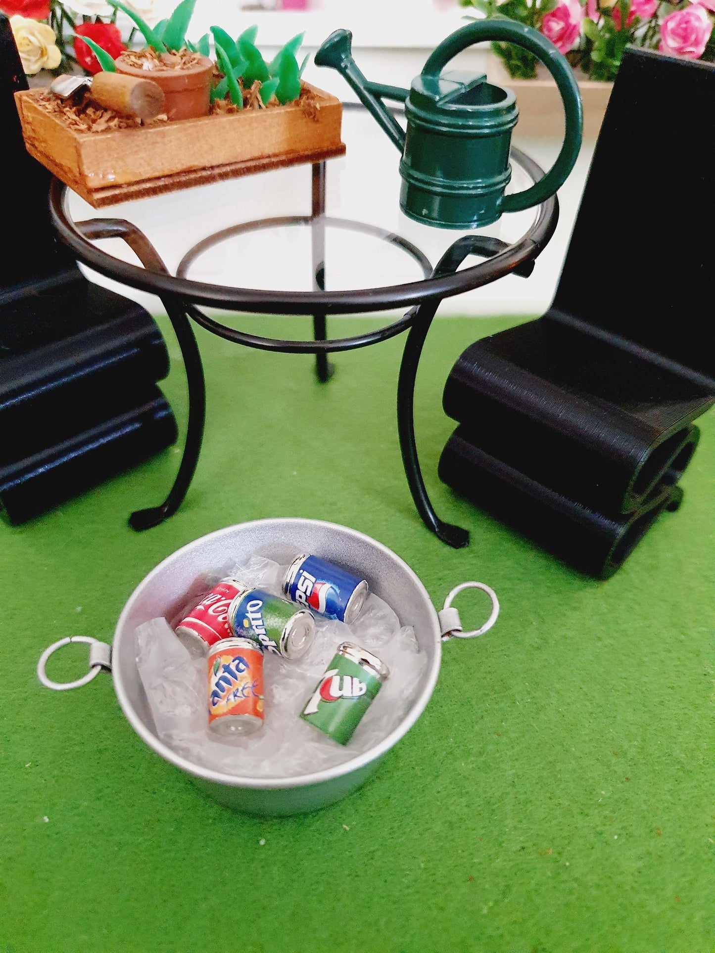 Dolls House Party Soft Drinks Bucket with Ice and Cans, Miniature Drinks Bucket
