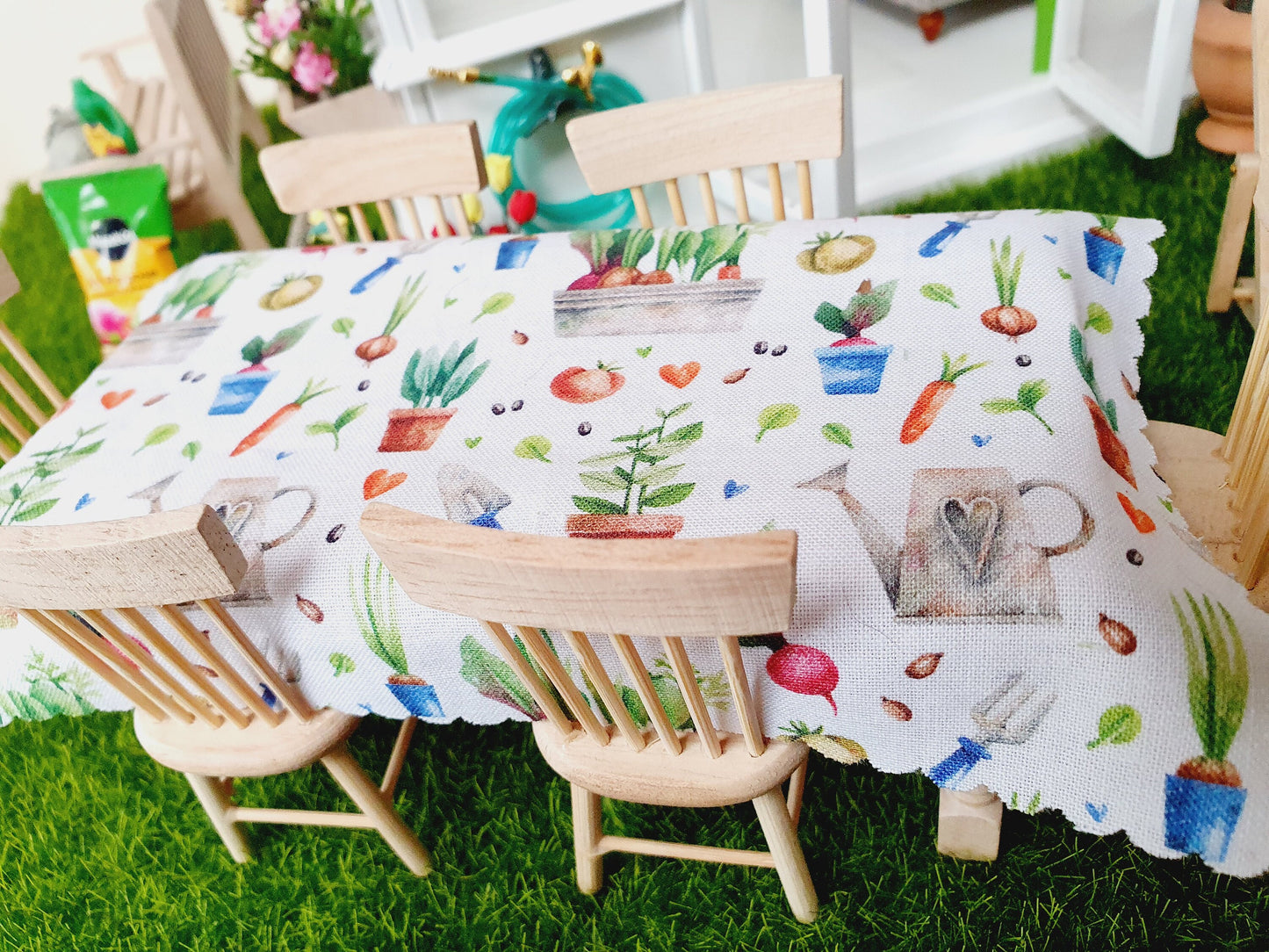 Dolls House Tablecloth, miniature tablecloth, Garden or Kitchen Tablecloth, 12th scale